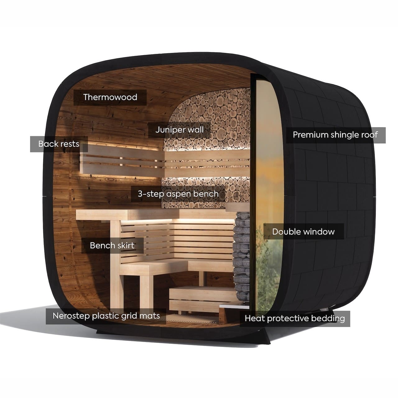Leil Outdoor Mini Barrel Cube Sauna for 4–5 Users, Premium Nordic-Style Backyard Sauna with Space-Saving Round Design
