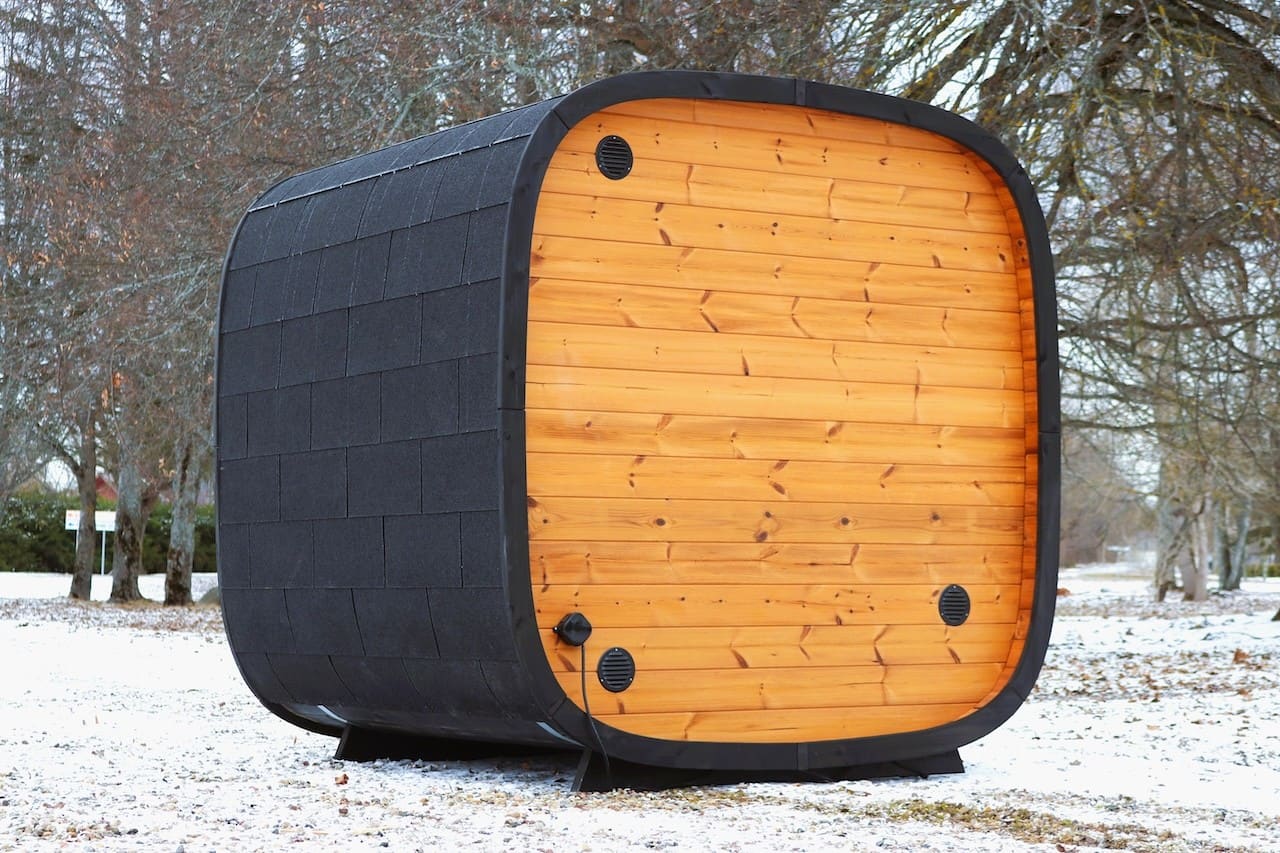 Leil 4–5 Person Outdoor Round Cube Sauna Kit, Modern Backyard Nordic Sauna Cabin with Premium Compact Wood Design