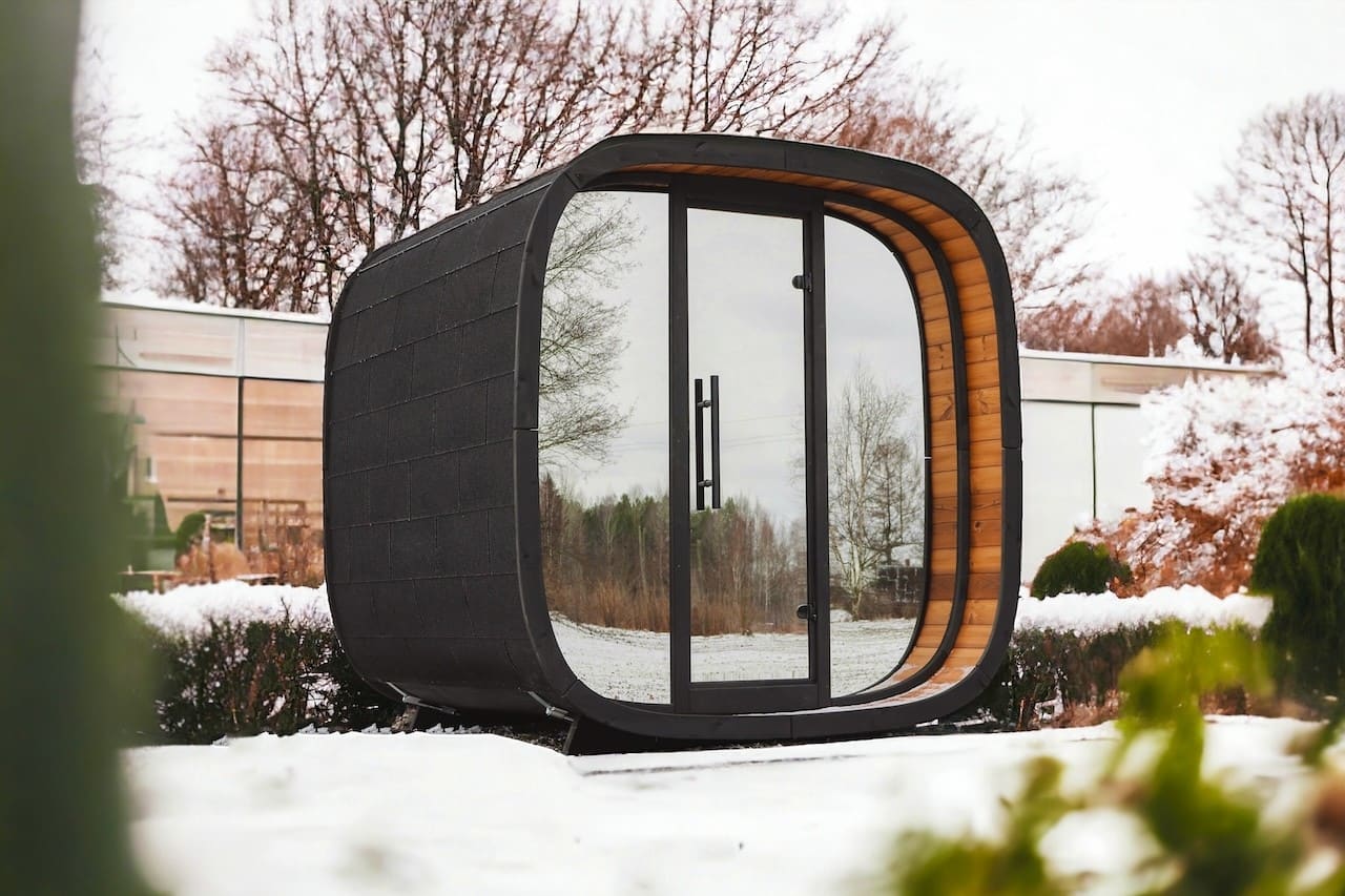 4–5 Person Leil Outdoor Round Cube Sauna Kit, Stylish Compact Backyard Sauna with Modern Curved Barrel Architecture