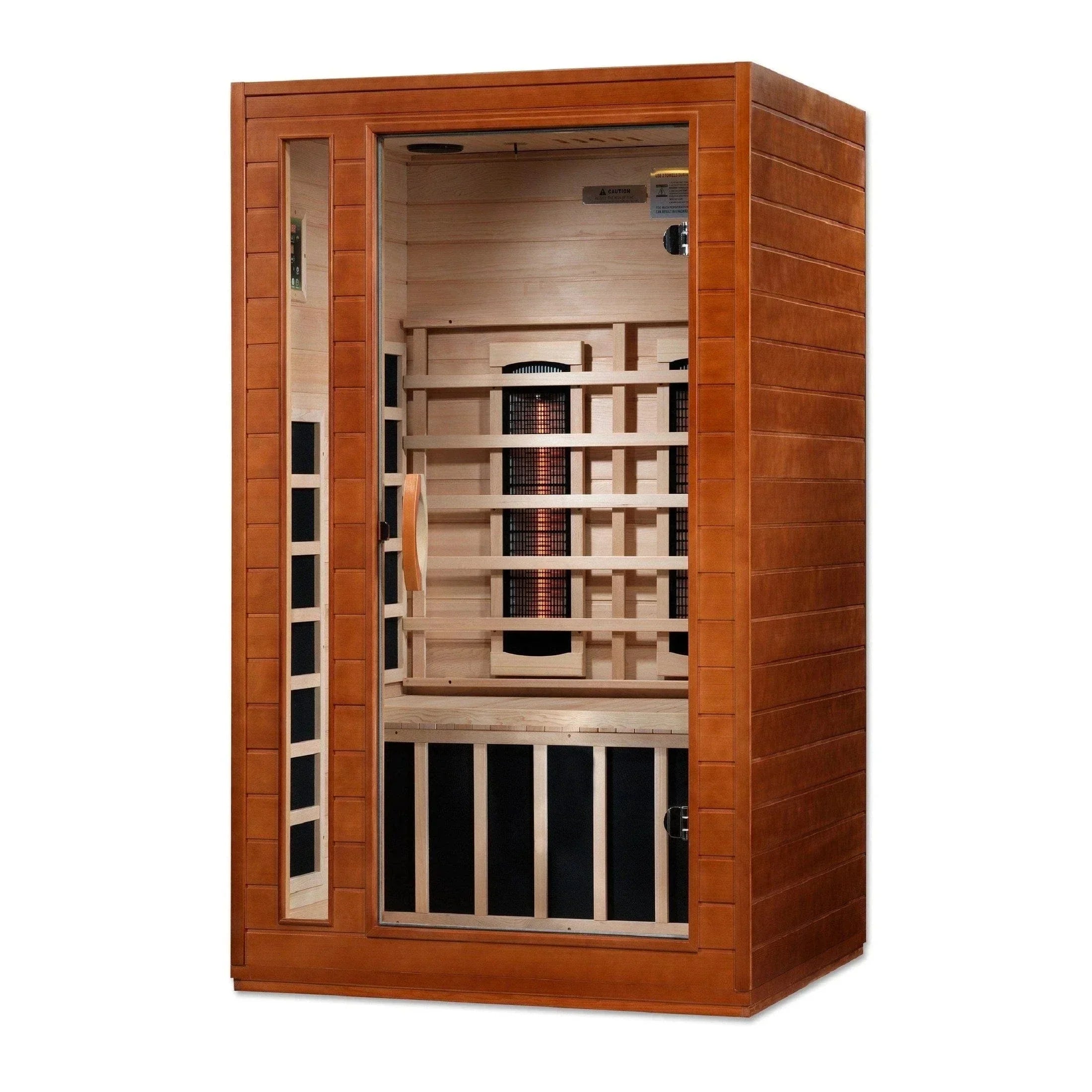 DYN-6203-02 Dynamic Cordoba 2-person full spectrum infrared sauna with near zero EMF technology, Canadian Hemlock wood, compact indoor design, and advanced wellness heating system for home relaxation and detox.