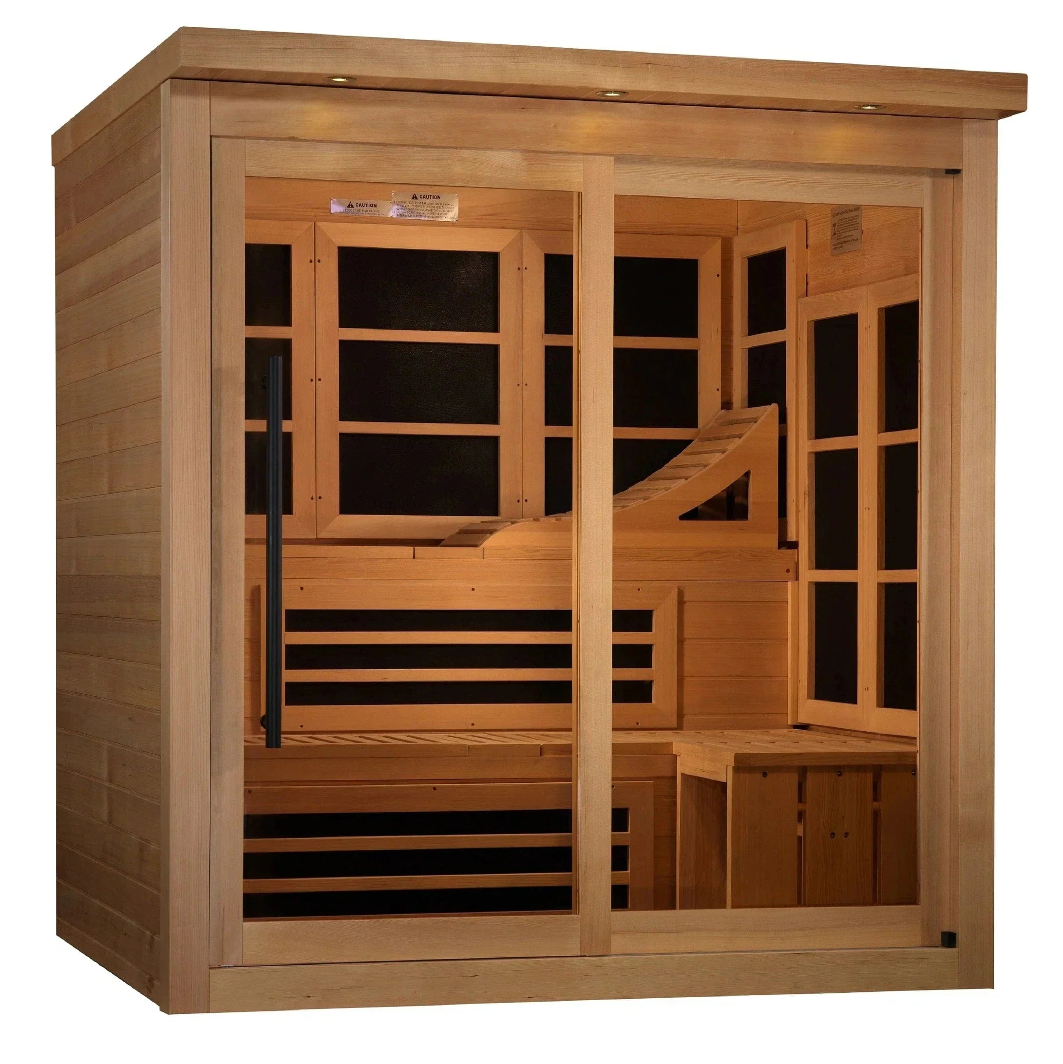 Golden Designs Monaco Limited Edition 6-person far infrared sauna built from premium Canadian Hemlock wood.