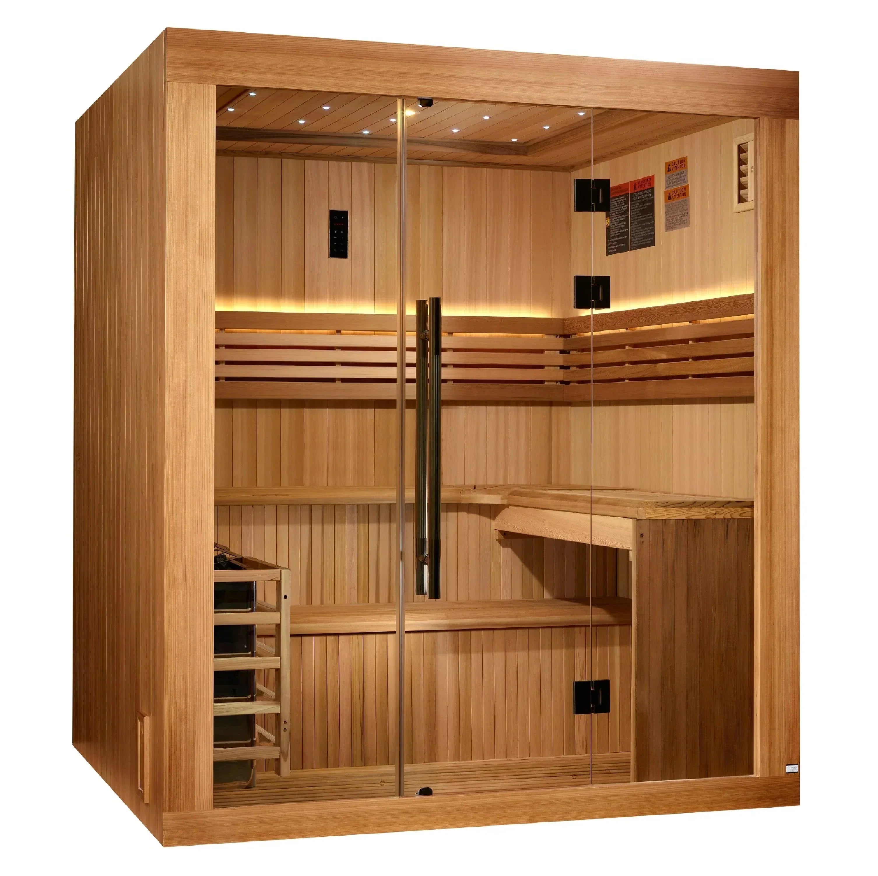 GDI-7689-02 Golden Designs 2025 Osla Edition 6 Person Traditional Sauna with Canadian Red Cedar interior, premium cedar exterior, tempered glass door, and spacious luxury home wellness design.