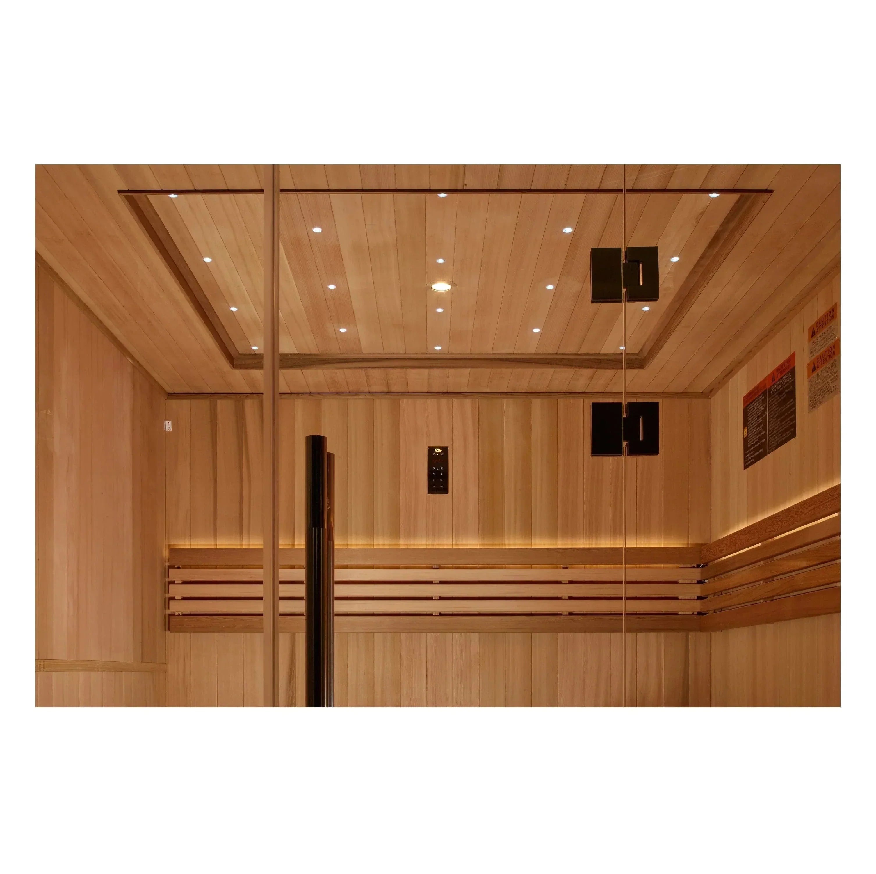 Spacious 6 person Osla Edition Traditional Sauna by Golden Designs with natural cedar interior and high-quality craftsmanship for indoor spa use.