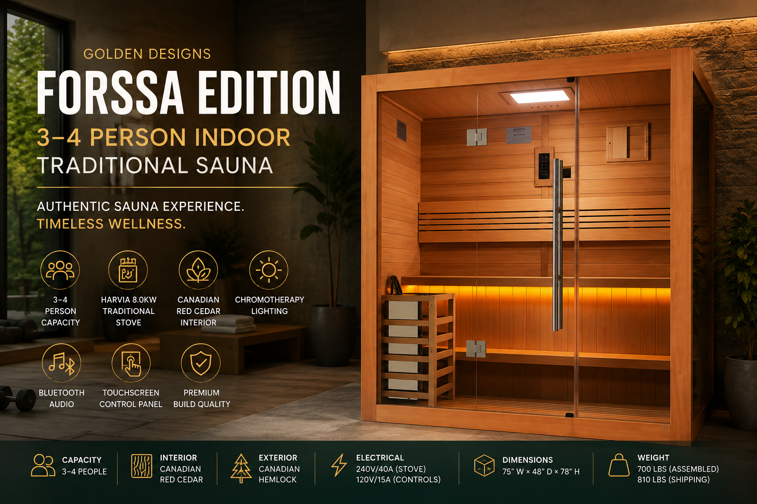Golden Designs Forssa Edition 3-Person Indoor Traditional Sauna GDI-7203-01