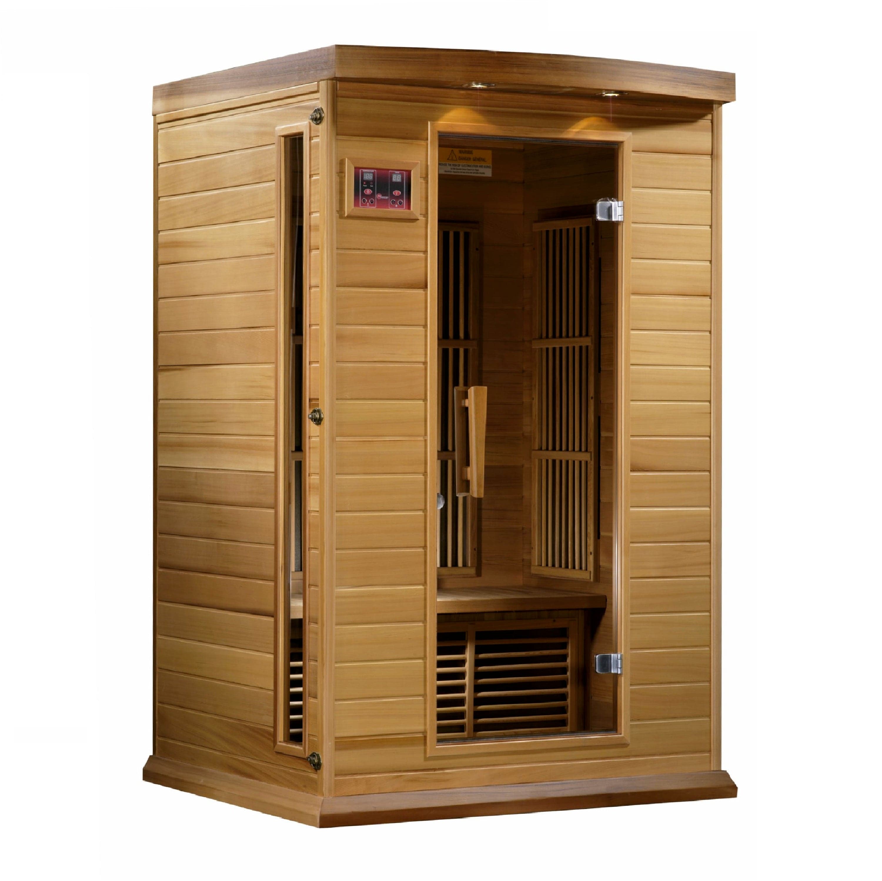 Maxxus 3 Person Low EMF FAR Infrared Sauna made from Canadian reforested red cedar wood, featuring spacious interior design for home wellness, relaxation, and full body infrared heat therapy.MX-K306-01-CED