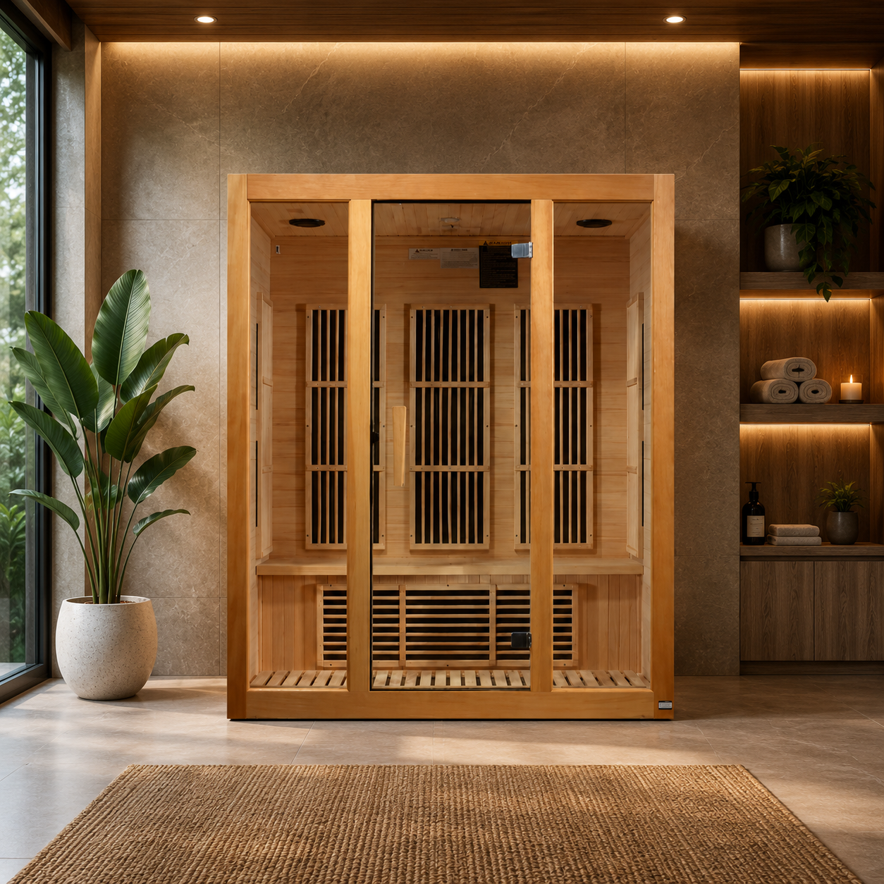 Maxxus Bellevue 3 Person Near Zero EMF Infrared Sauna – Canadian Hemlock Wood
