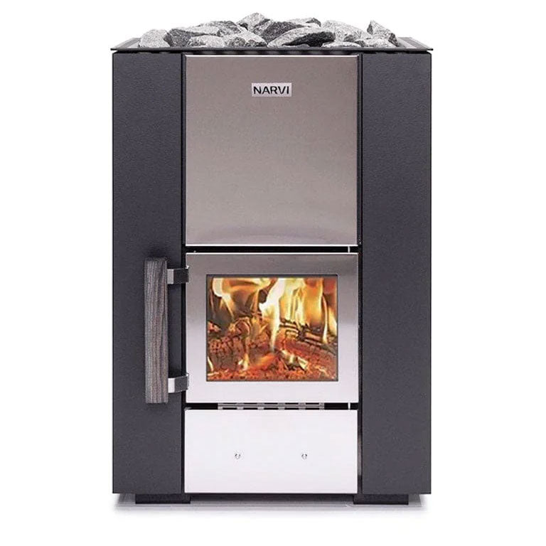 Narvi Kuru sauna heater with glazed firebox door