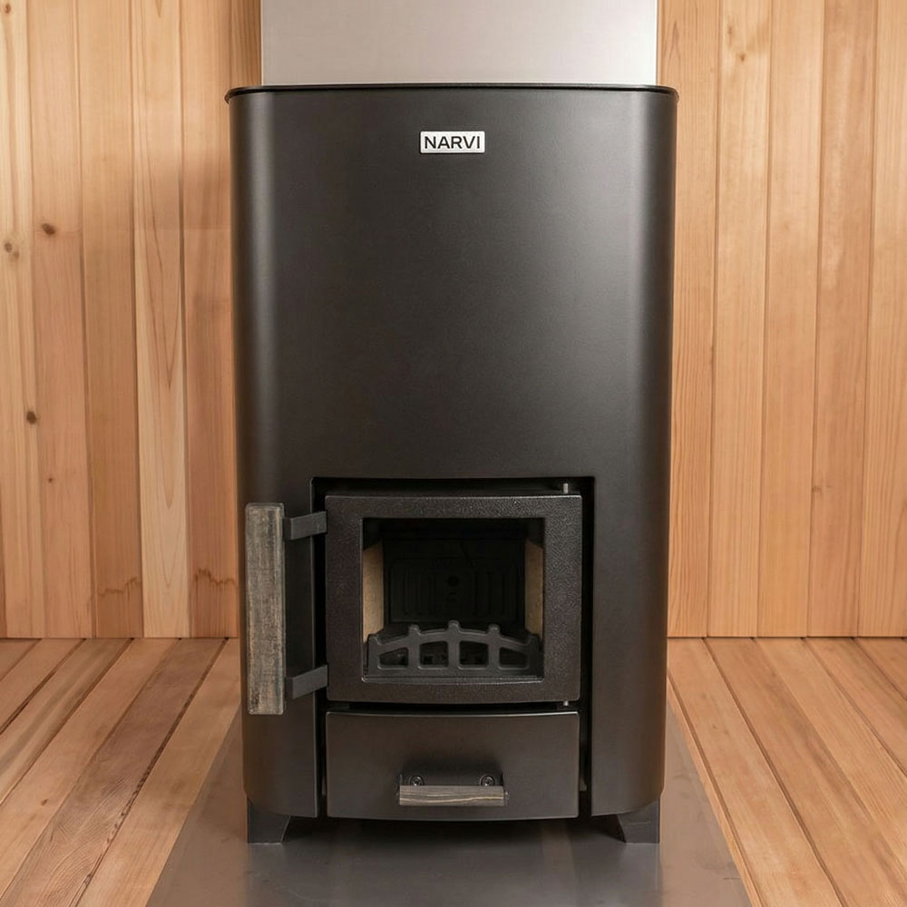 Close-up of Narvi NC Black sauna heater
