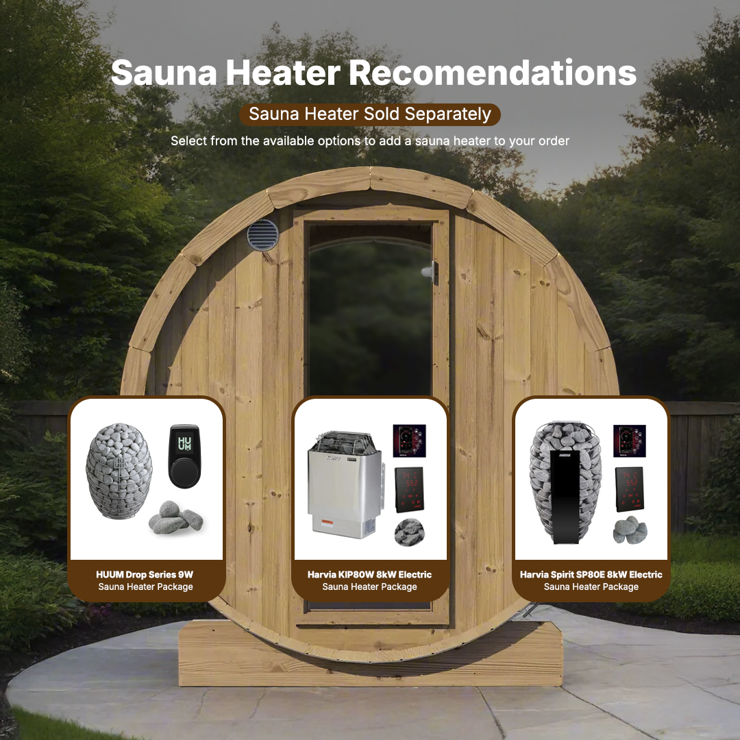 SaunaLife E7W barrel sauna with window, luxury ERGO-Series outdoor sauna for backyard spa wellness, stress relief, and natural heat therapy