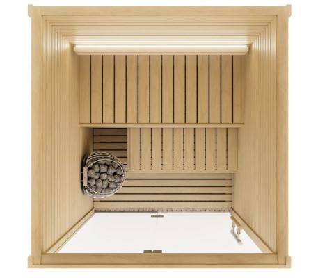 Auroom Cala Glass Sauna in Thermo-Aspen Wood Finish