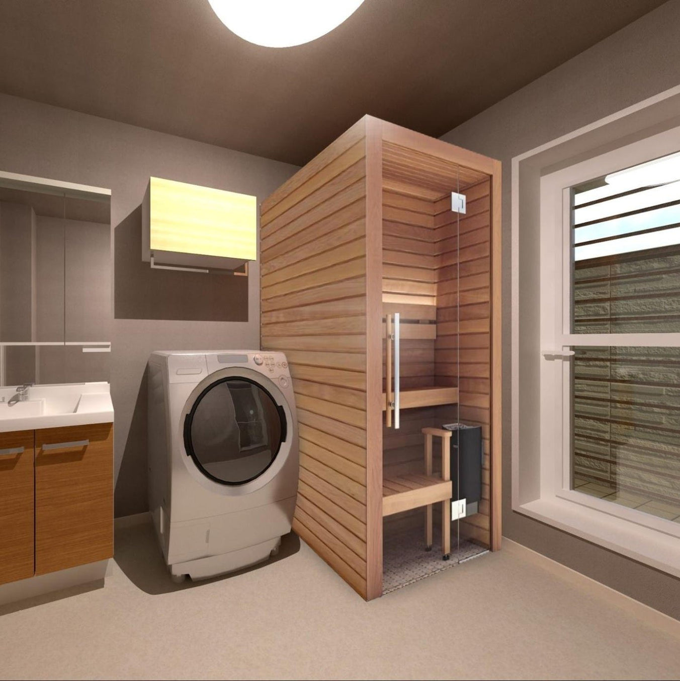 Compact Auroom Glass Sauna with Aspen Wood Interior
