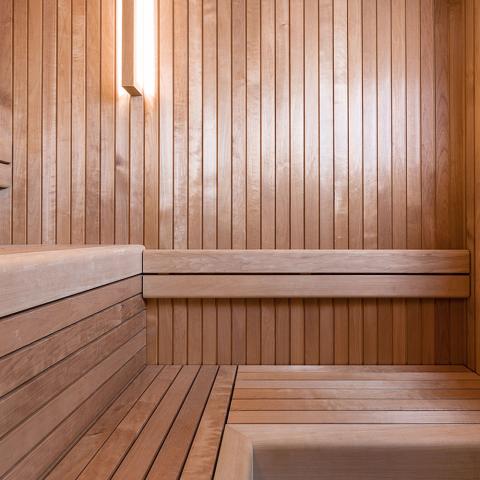 Indoor 6 Person Sauna by Auroom Familia with Glass Front