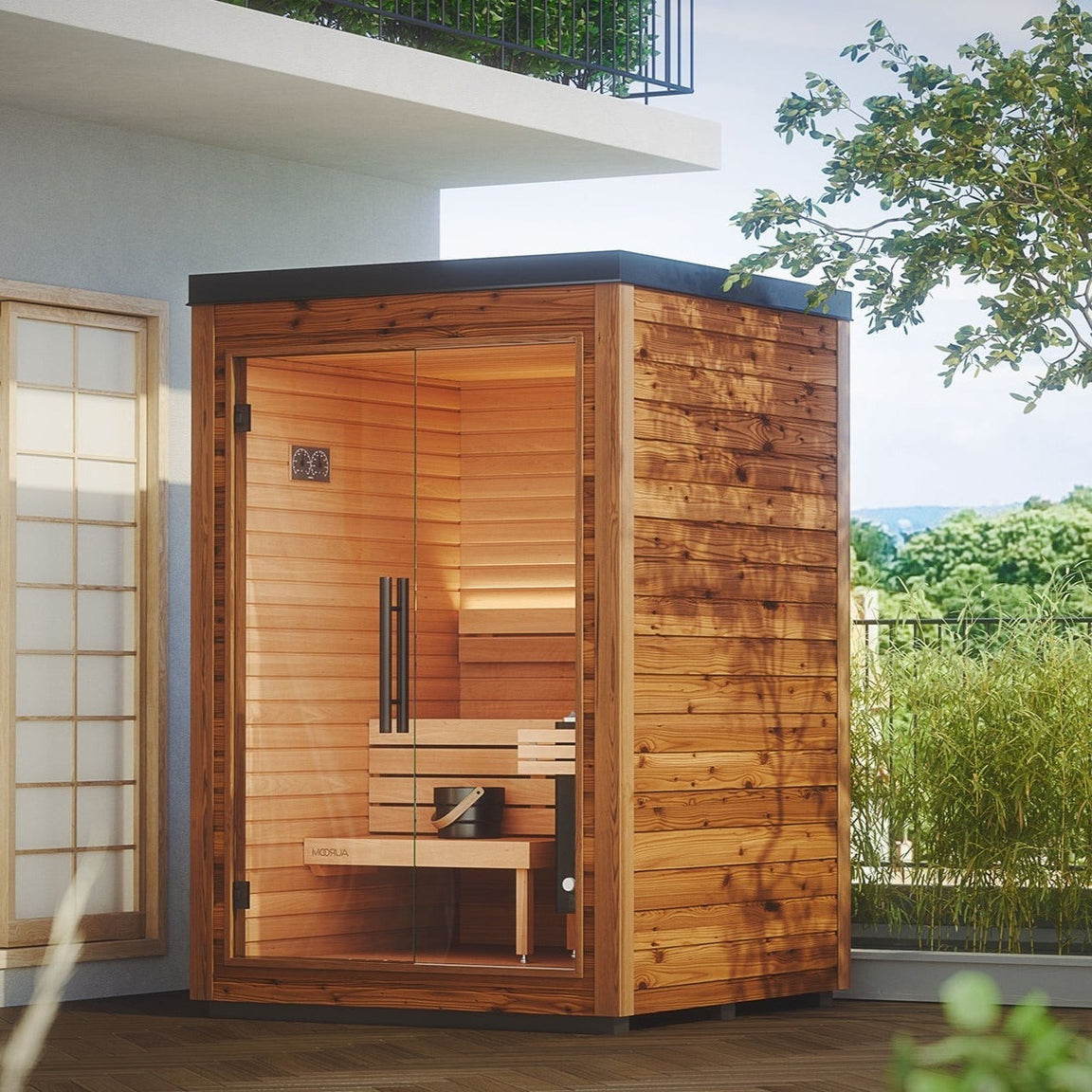 Auroom Mira 1-2 Person Outdoor Sauna with Thermo-Aspen Interior