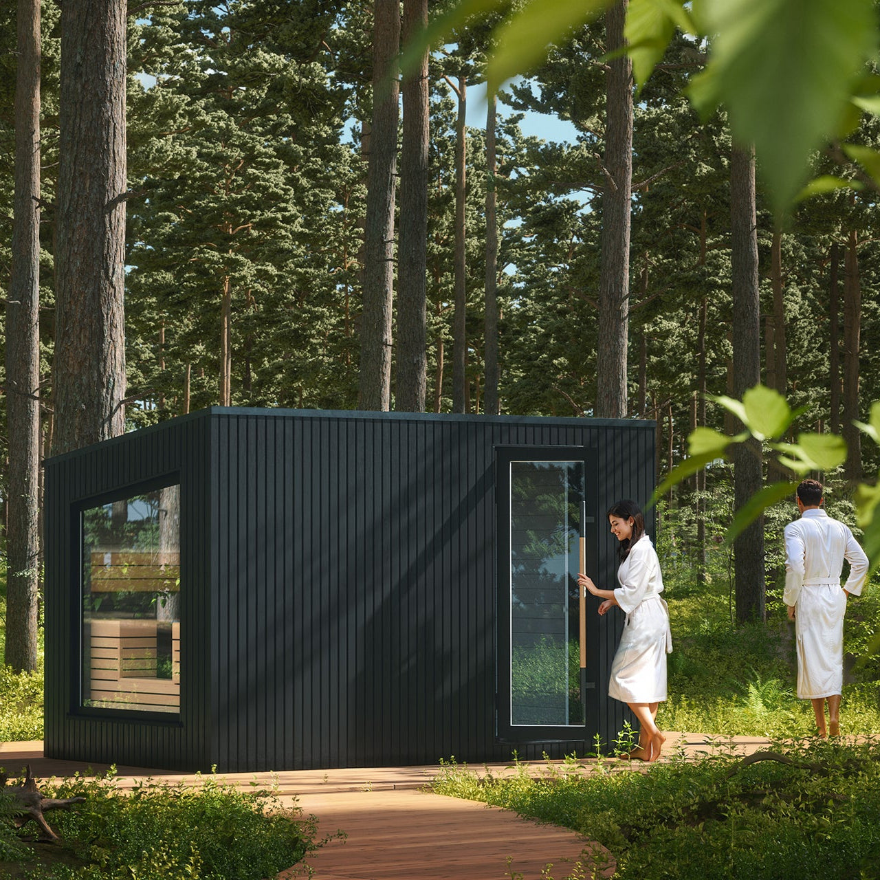 Auroom Terra M Outdoor Sauna Cabin with Dark Alder Interior Design