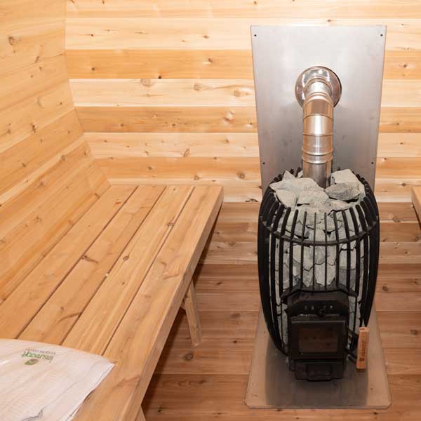 4 Person CT Elation Barrel Sauna Backyard Installation