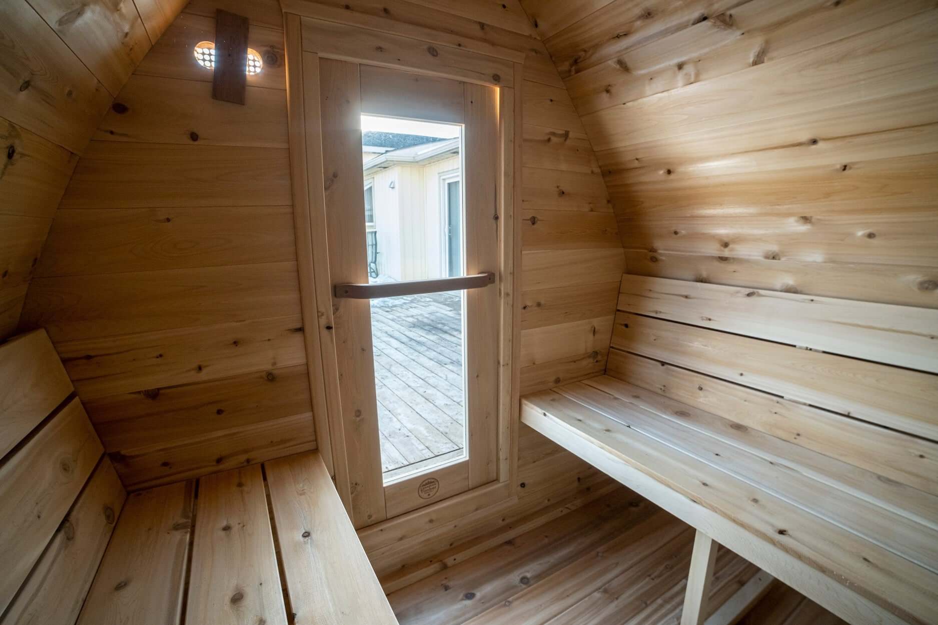 Dundalk Leisure cedar MiniPOD sauna for private relaxation space