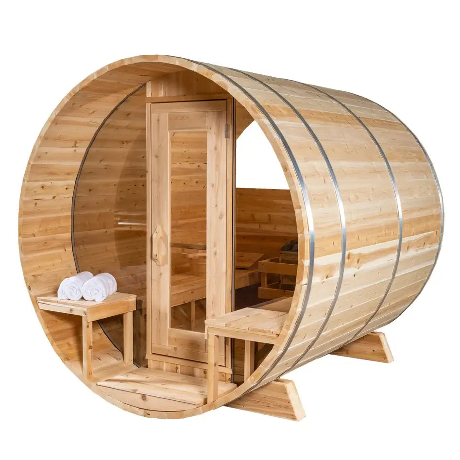 Dundalk CT Tranquility CTC2345 6 Person Barrel Sauna with Porch