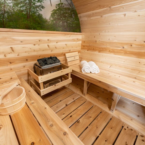 Luxury Dundalk LeisureCraft Barrel Sauna in Eastern White Cedar Wood Design