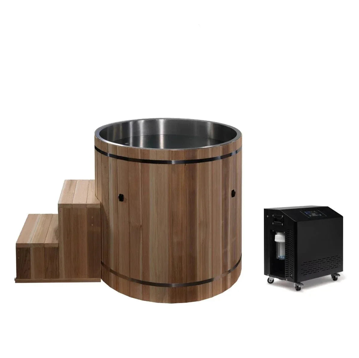 Dynamic Cold Therapy Stainless Steel Cold Plunge Tub – 304 Stainless Steel Interior, Pacific Cedar