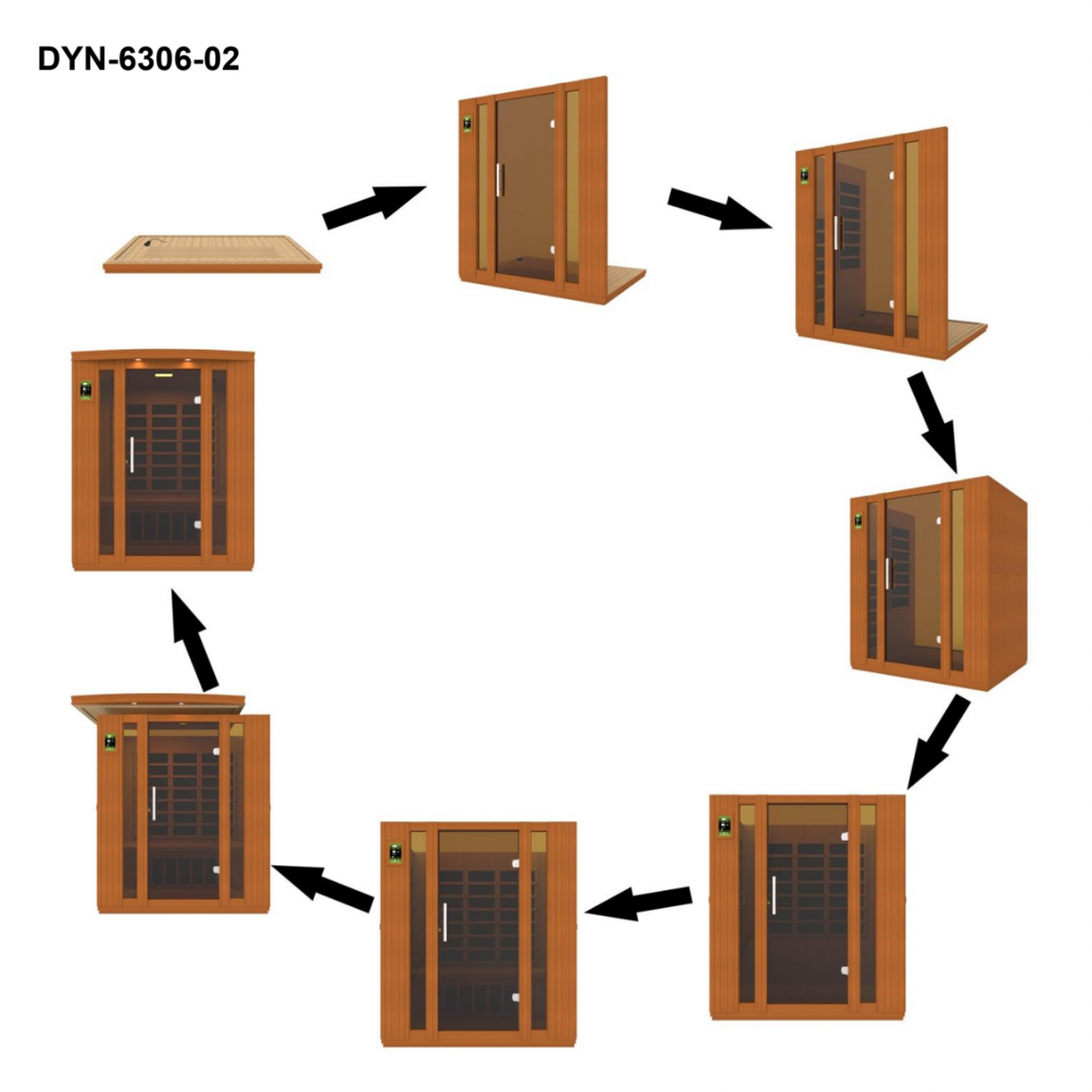 Compact Dynamic Bellagio 3-person sauna DYN-6306-02 with low EMF infrared heating system for safe, natural detox and relaxation.