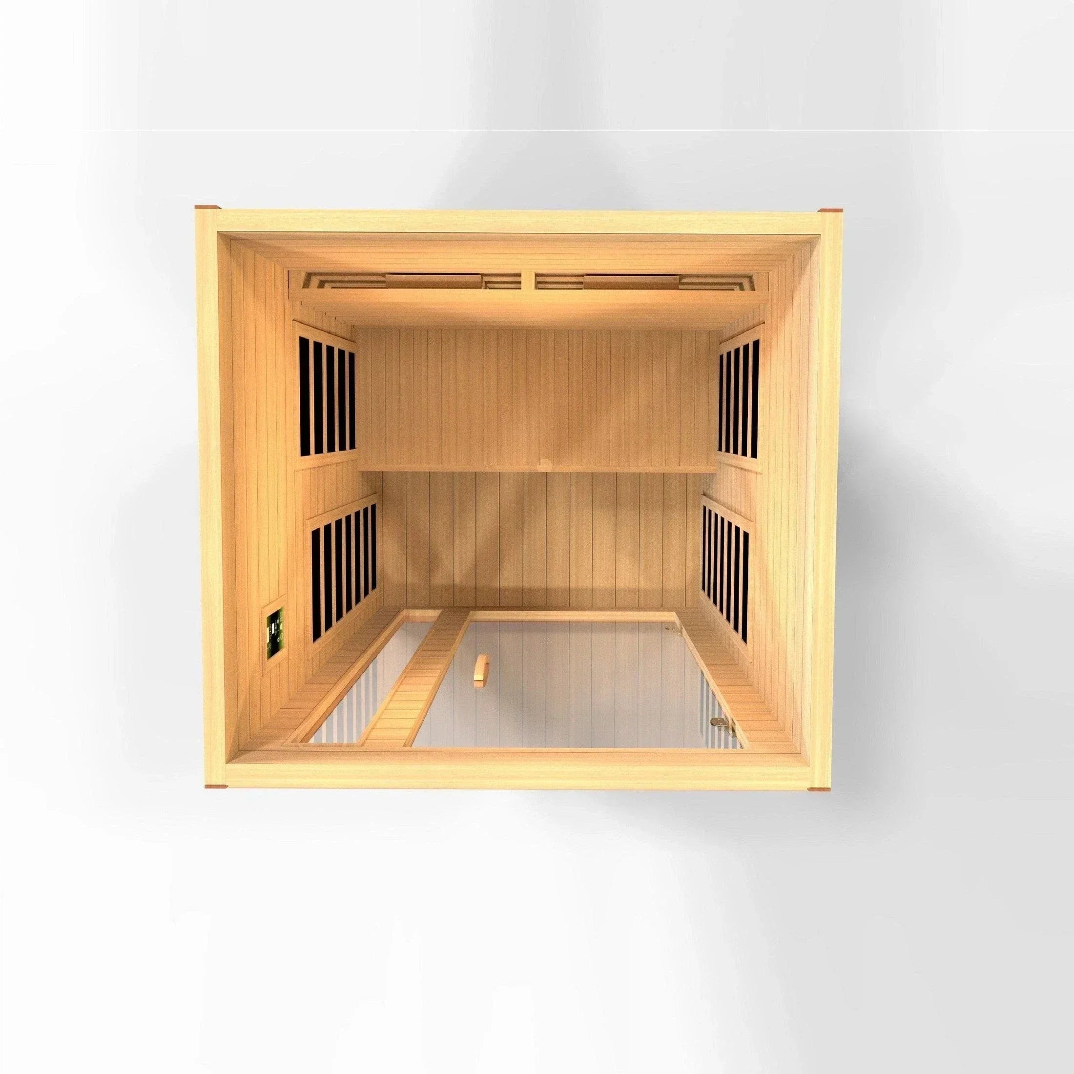 2-person Dynamic Cordoba FAR infrared sauna featuring full spectrum heaters, low EMF output, ergonomic seating, and modern home spa relaxation system.  DYN-6203-02