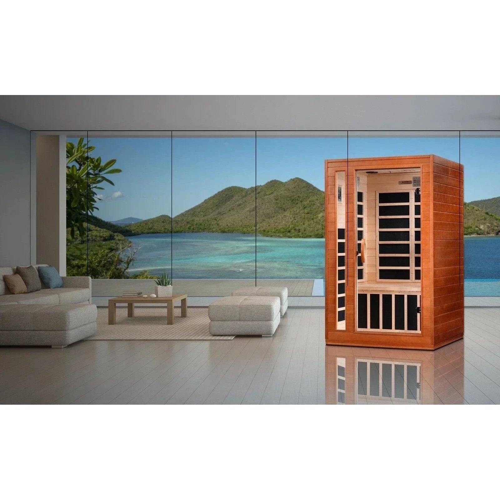Dynamic Cordoba Elite 2-person sauna with Ultra Low EMF FAR infrared technology designed for relaxation, recovery, and home wellness comfort. DYN-6203-01