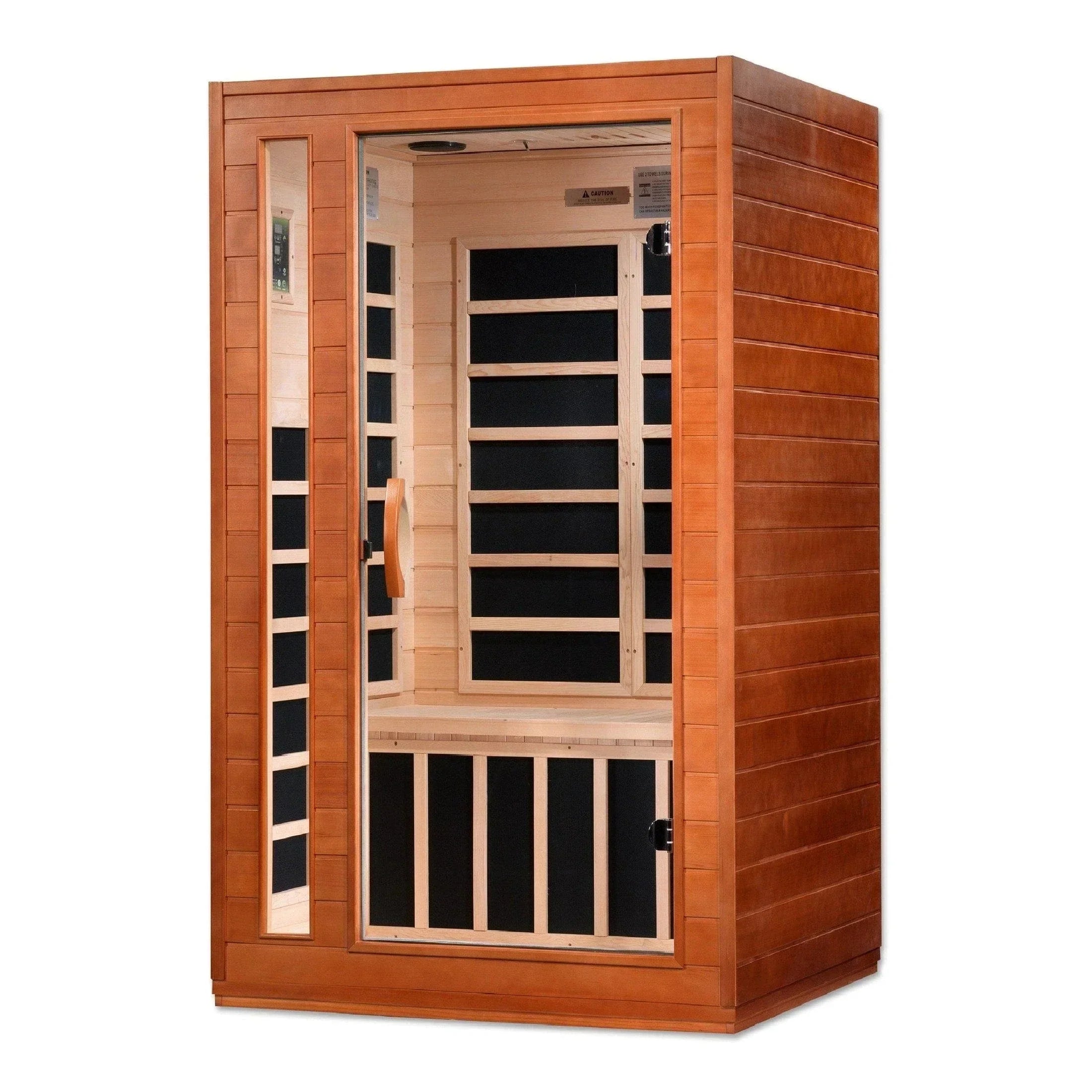 Premium Dynamic Cordoba Elite 2-person FAR infrared sauna with low EMF technology, natural Canadian Hemlock wood, and full-body detox wellness heating system.