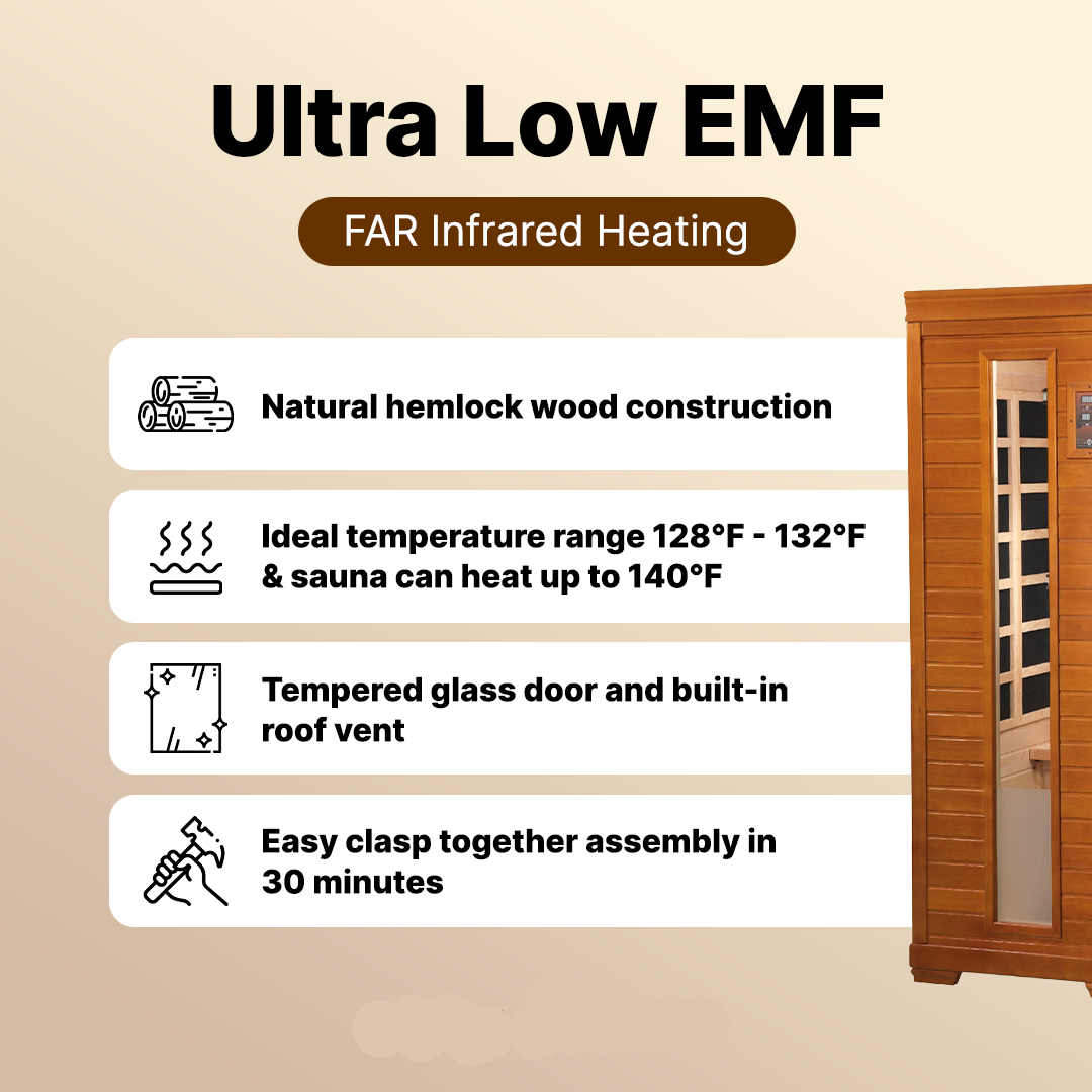 Modern corner infrared sauna for small spaces featuring FM radio, Bluetooth, and wellness lighting system