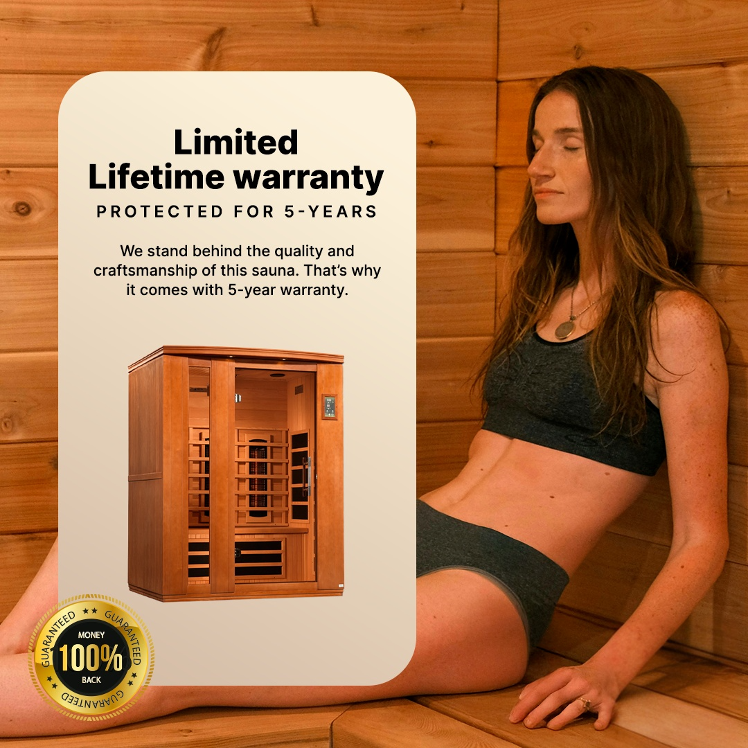 Dynamic Lugano 3-person full spectrum infrared sauna DYN-6336-03 FS with Canadian Hemlock wood and low EMF near zero radiation design