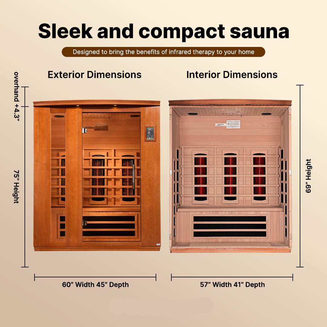 3-person Dynamic Lugano Elite infrared sauna with PureTech™ ultra-low EMF technology, Bluetooth audio system, and chromotherapy lighting for wellness relaxation