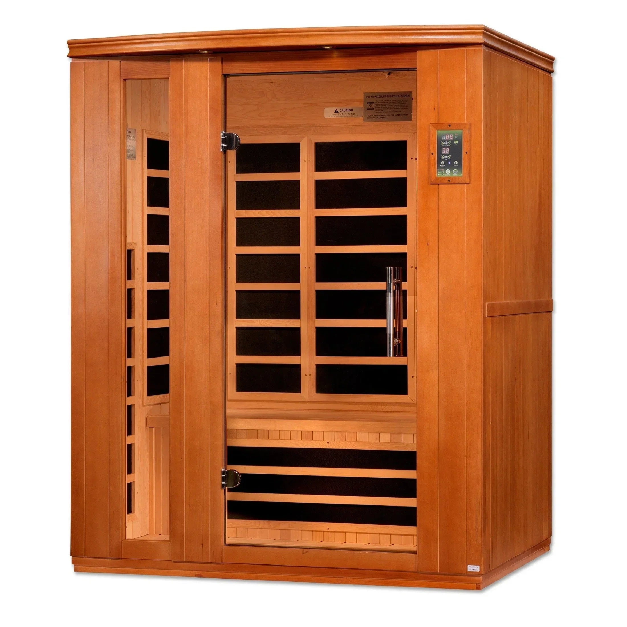Dynamic Lugano indoor infrared sauna for 3 people DYN-6336-02 Elite featuring Canadian Hemlock construction and PureTech™ FAR infrared heating