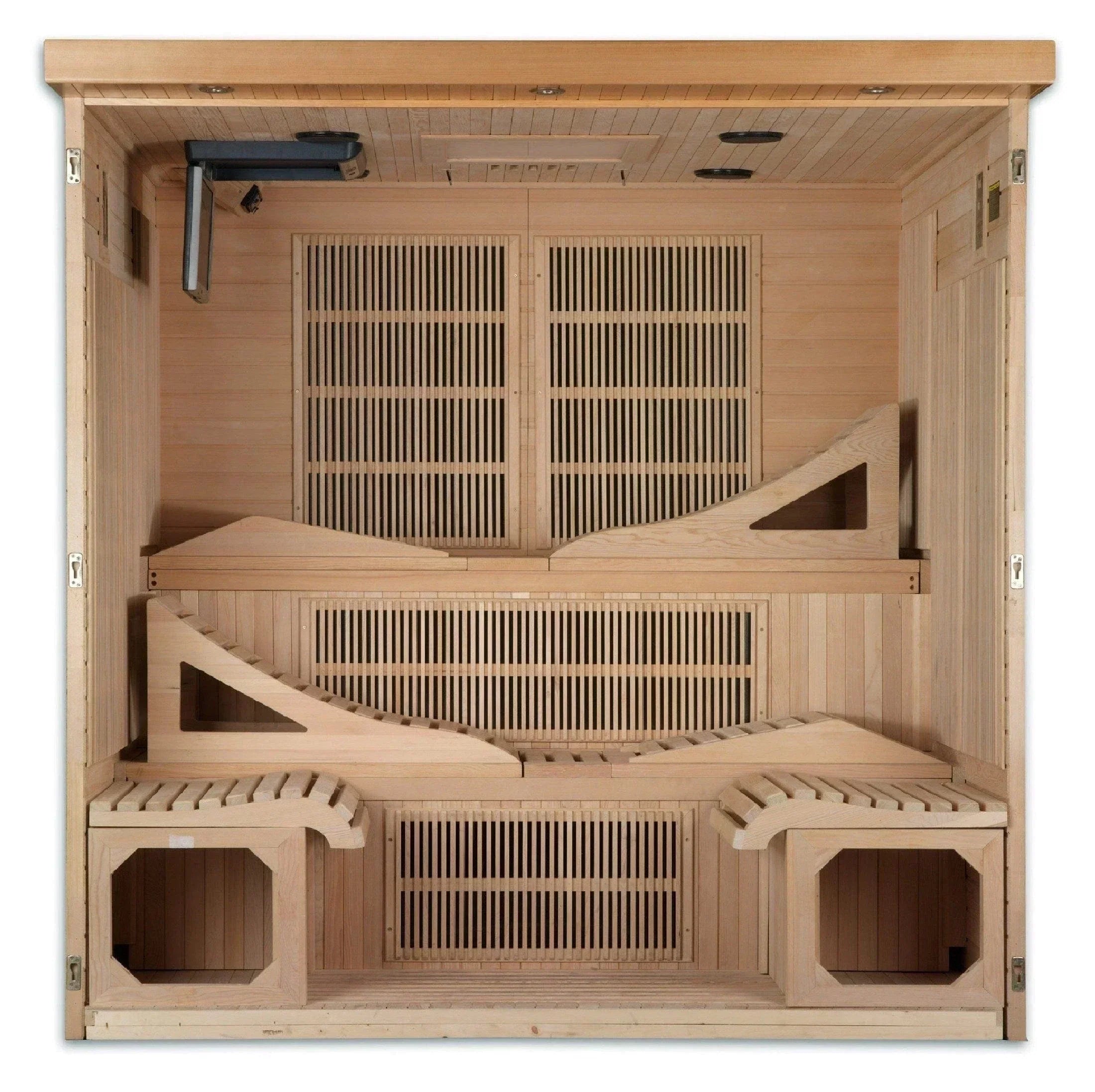 Indoor Dynamic Monaco infrared sauna 6-person capacity with PureTech heating, LED chromotherapy, and luxury home wellness features