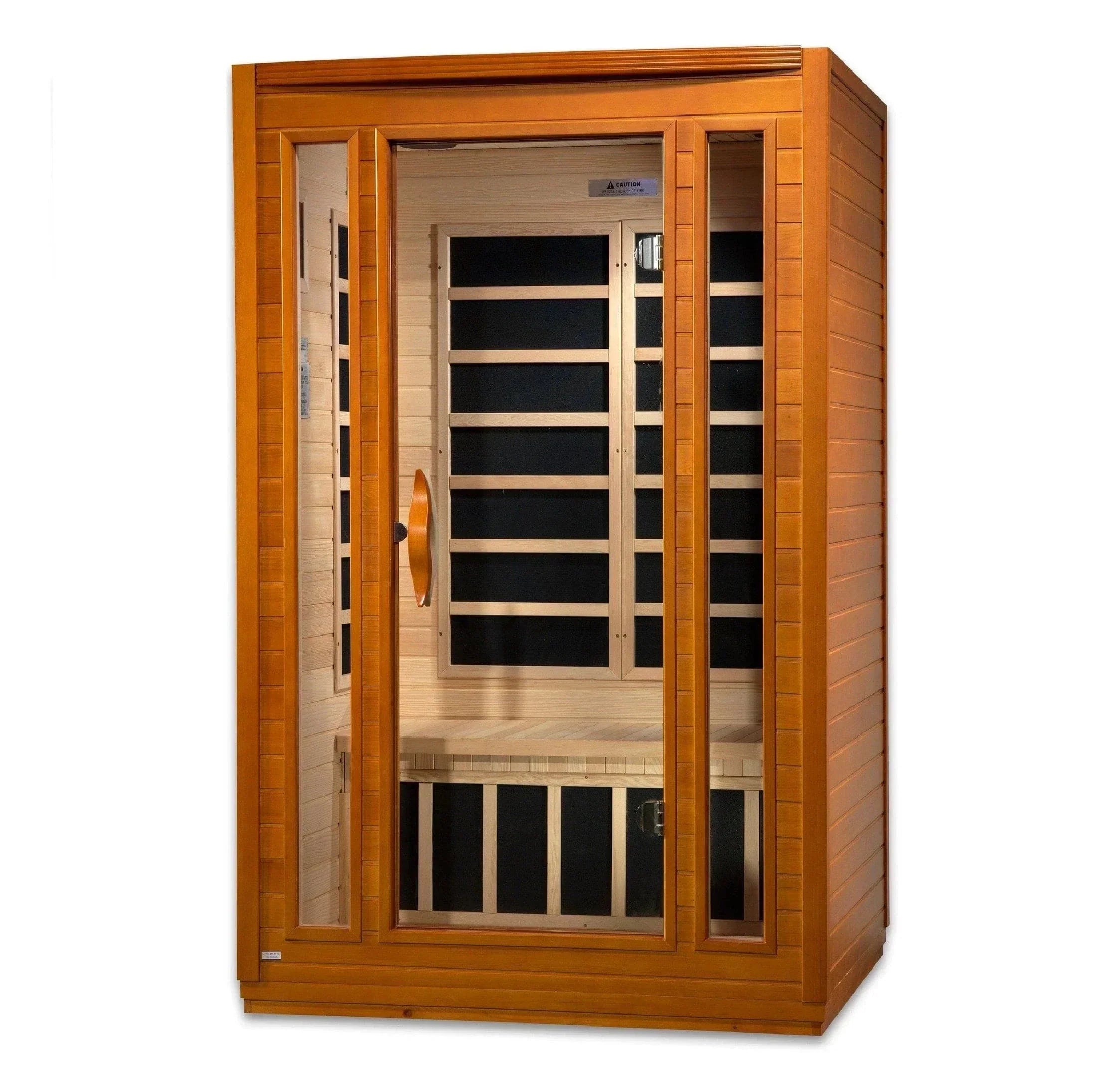 Dynamic San Marino DYN-6206-01 infrared sauna for 2 people featuring Low EMF FAR technology, chromotherapy lighting, and compact indoor wellness design.