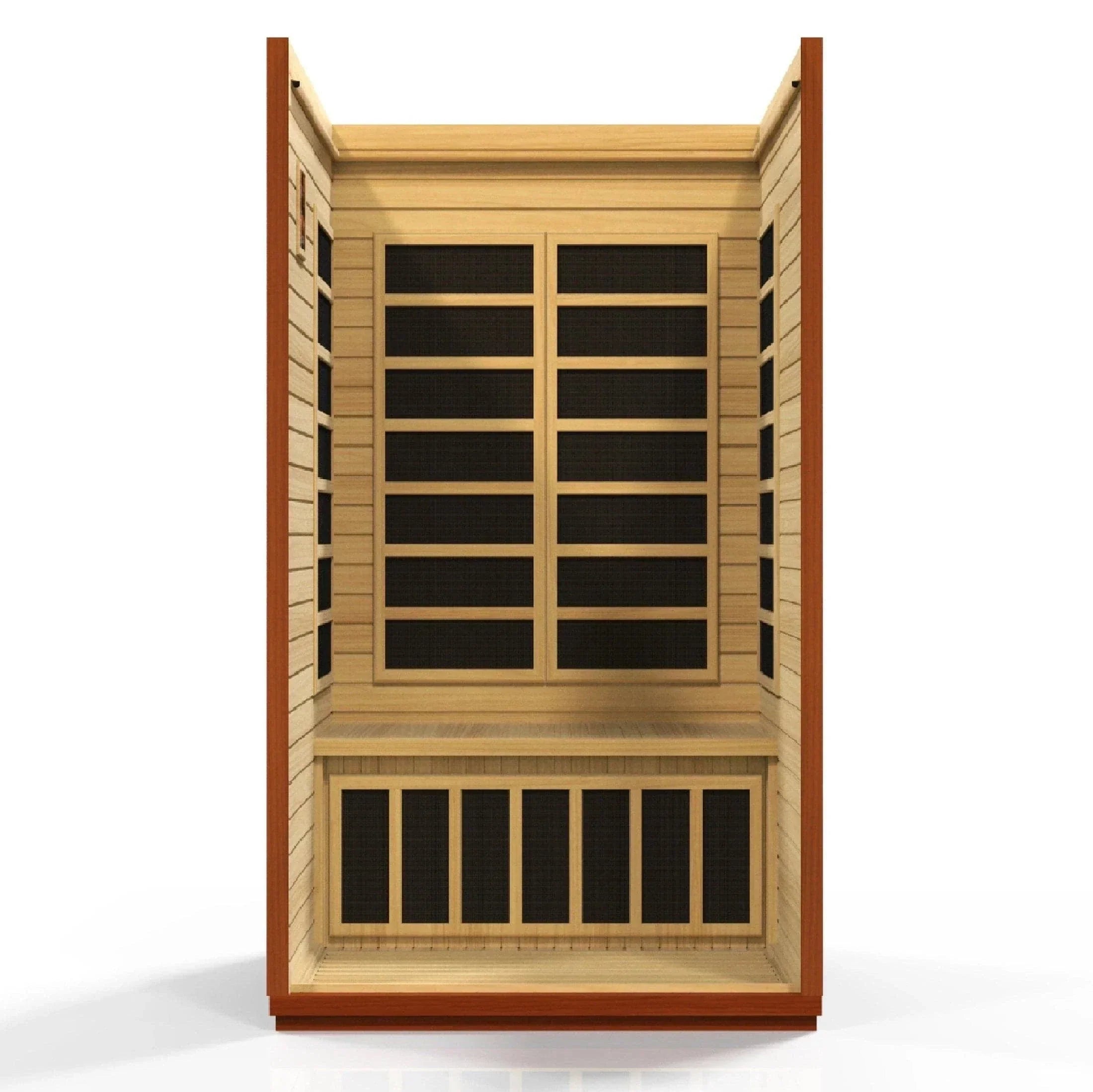 Dynamic San Marino Elite infrared sauna for 2 persons featuring low EMF under 3MG heating, Bluetooth system, and chromotherapy lighting