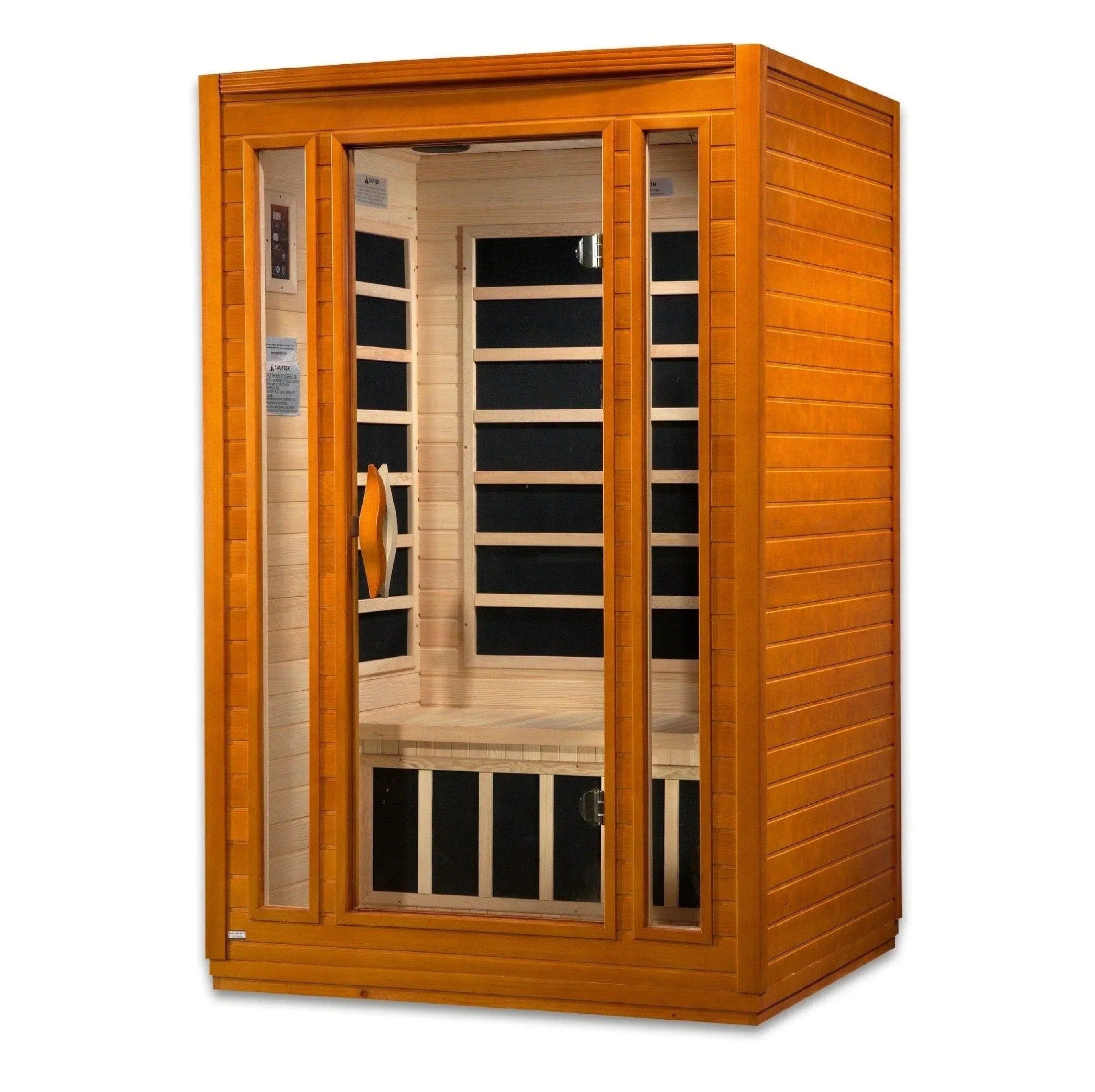 2-person Dynamic San Marino Elite infrared sauna with ultra low EMF technology, Canadian Hemlock wood, Bluetooth audio, and chromotherapy lighting for home spa relaxation DYN-6206-01