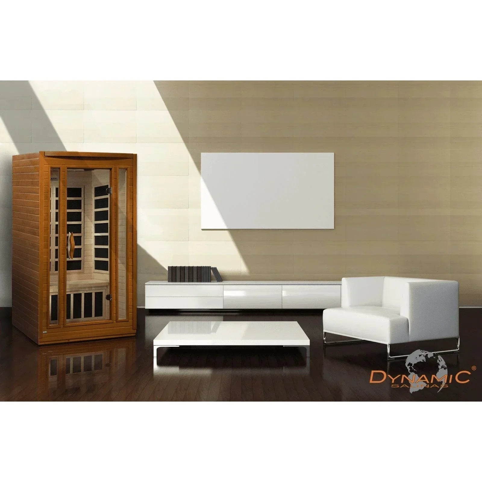 Dynamic San Marino Elite indoor infrared sauna 2-person model with Canadian Hemlock wood construction and advanced PureTech ultra low EMF technology DYN-6206-01