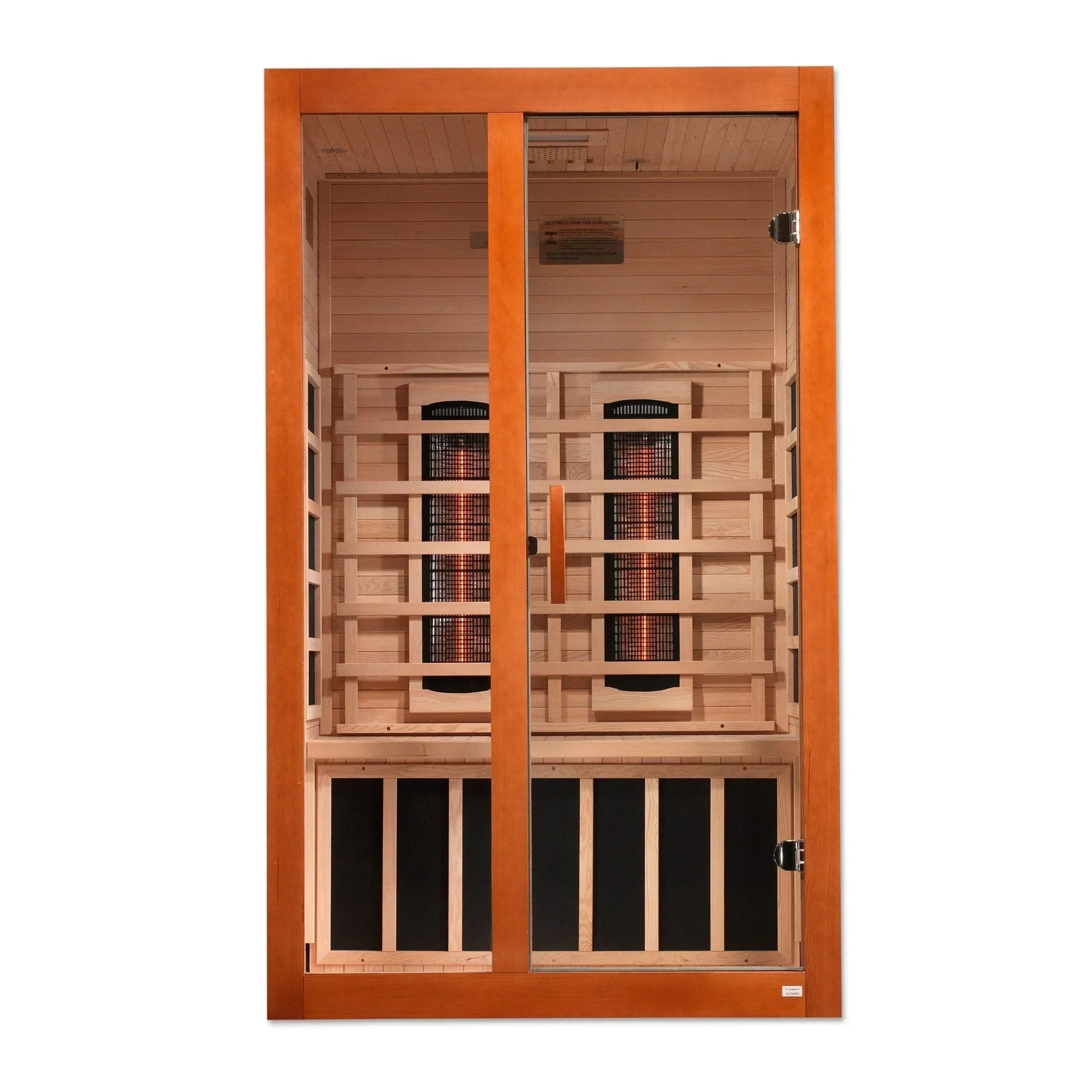 DYN-6209-03 FS Dynamic Santiago sauna featuring modern glass door, low EMF infrared technology, and spa wellness design