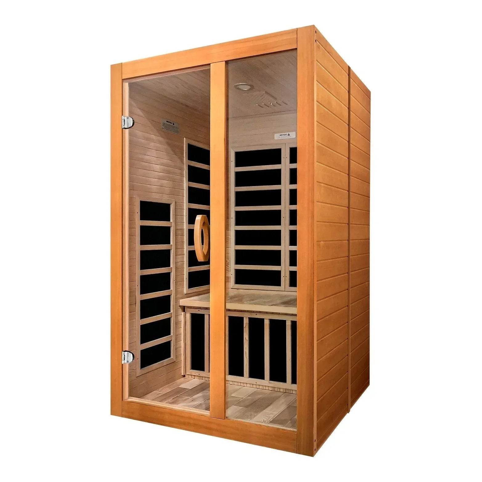 Dynamic Santiago Elite 2-person Ultra Low EMF FAR infrared sauna exterior view with premium Canadian Hemlock wood construction and modern compact home spa design
