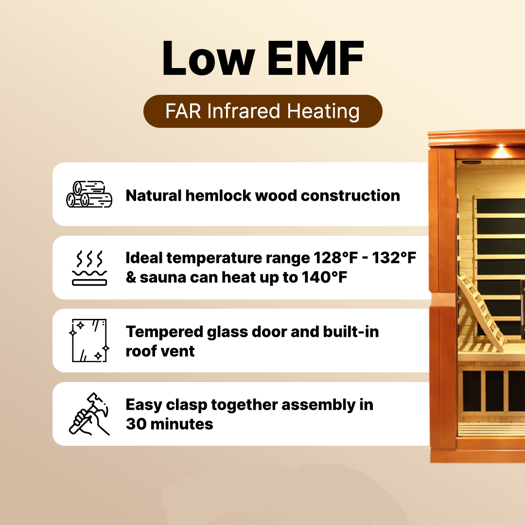 2-person Dynamic Venice infrared sauna DYN-6210-01 Low EMF FAR sauna with natural Canadian Hemlock construction designed for relaxation and recovery at home