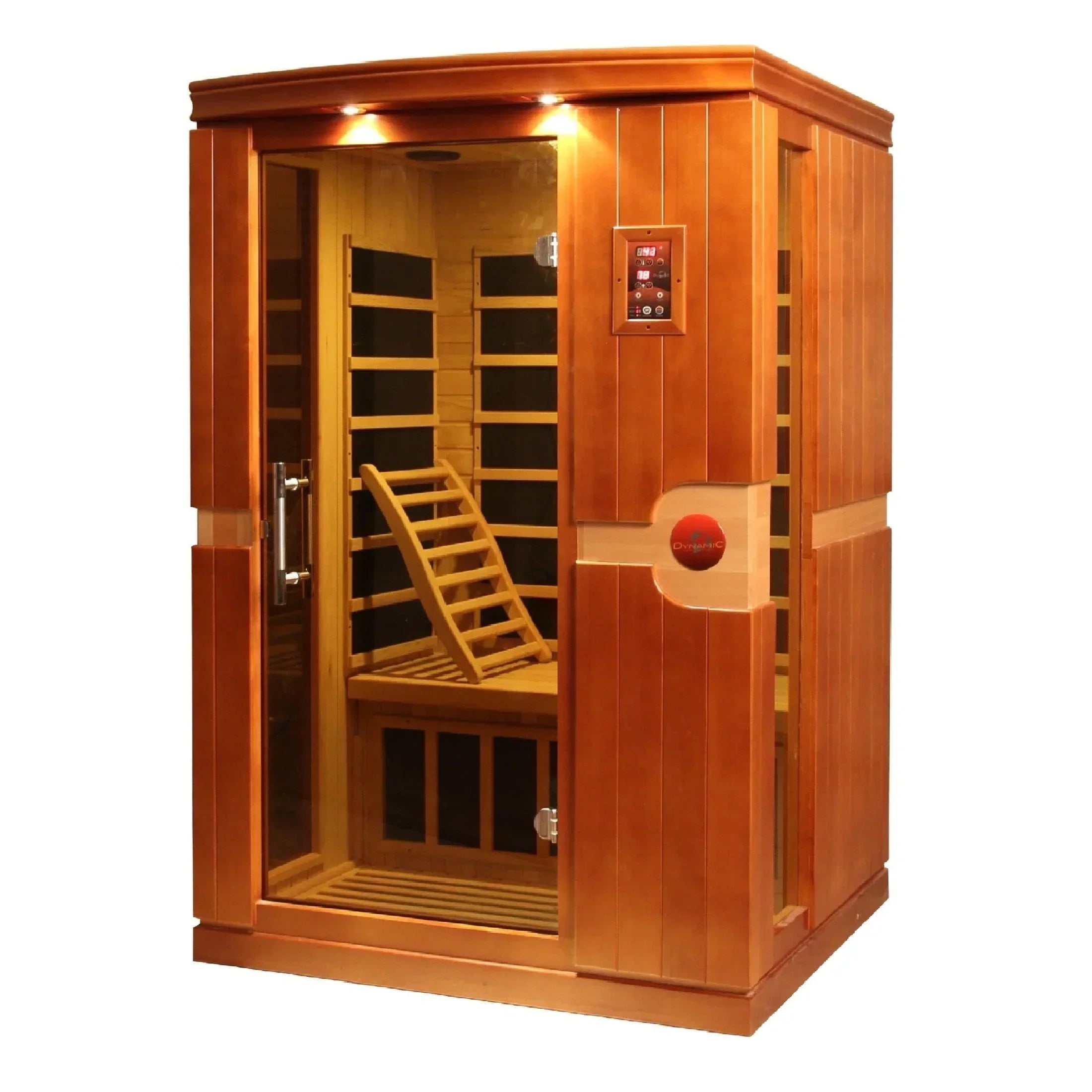 Dynamic Saunas Venice 2-person infrared sauna DYN-6210-01 Low EMF FAR heat therapy cabin with Canadian Hemlock wood for indoor home spa use