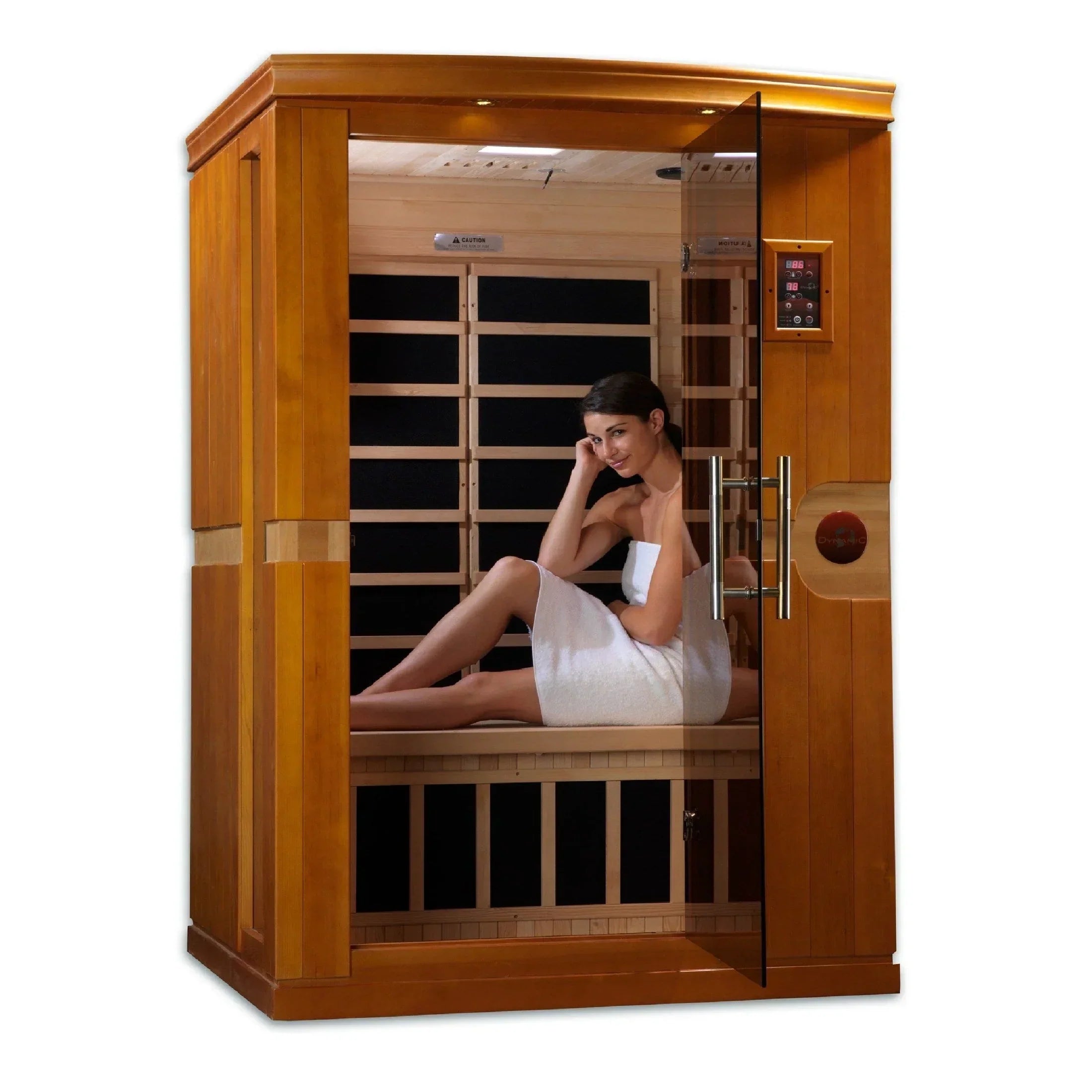 Dynamic Saunas Venice DYN-6210-01 2-person FAR infrared sauna with low EMF heating panels and premium Canadian Hemlock wood indoor spa experience