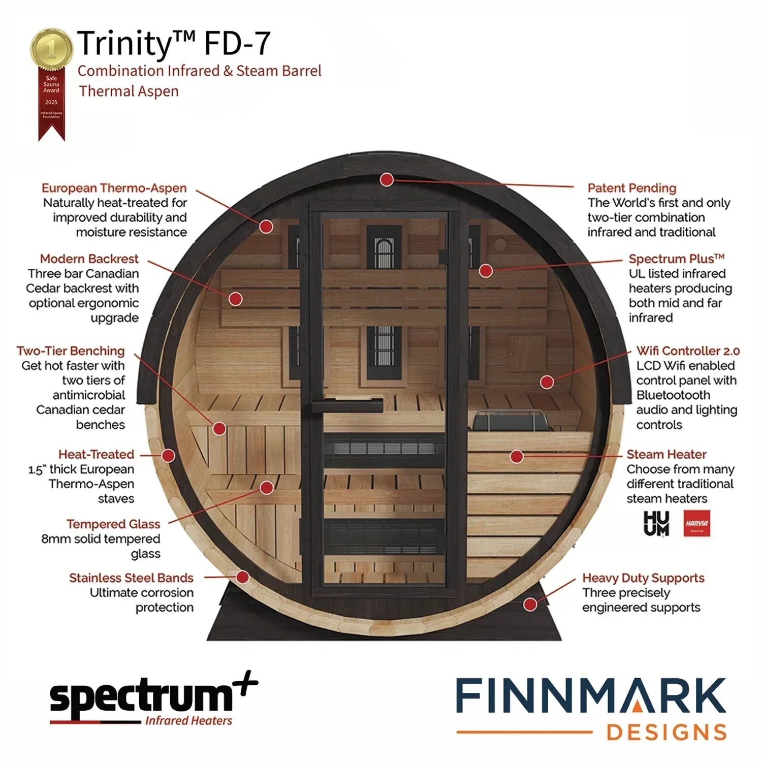 Finnmark FD-6 Luxury 4 Person Hybrid Sauna with Deep Infrared Therapy Heating