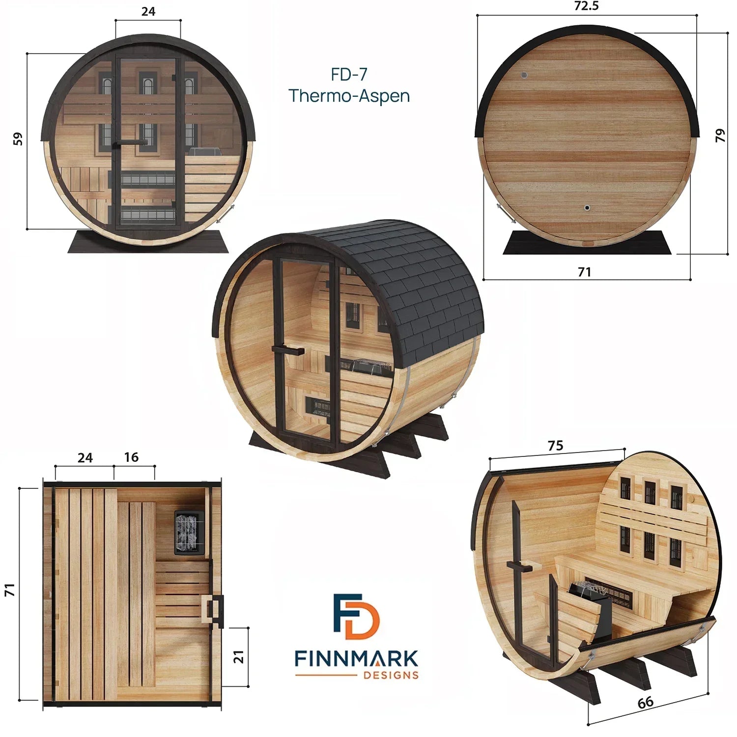 Finnmark FD-7 Outdoor Sauna in Thermo-Aspen Wood Design