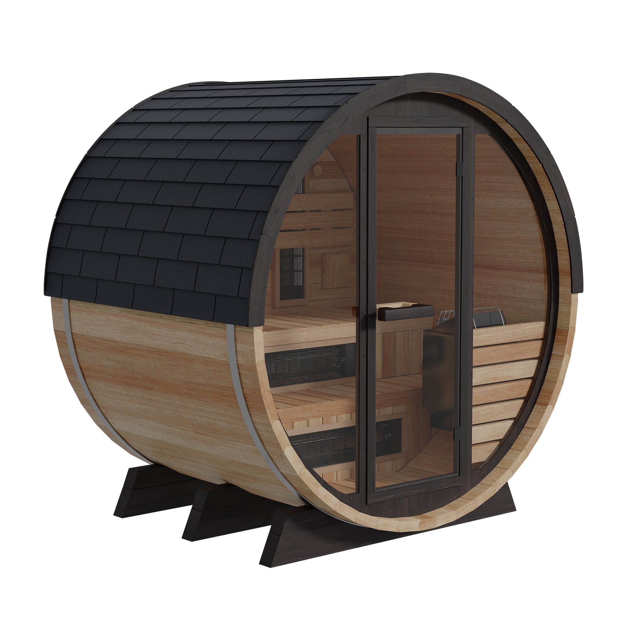 FD-7 Finnmark FD-7 4 Person Outdoor Hybrid Barrel Sauna in Thermo-Aspen Wood