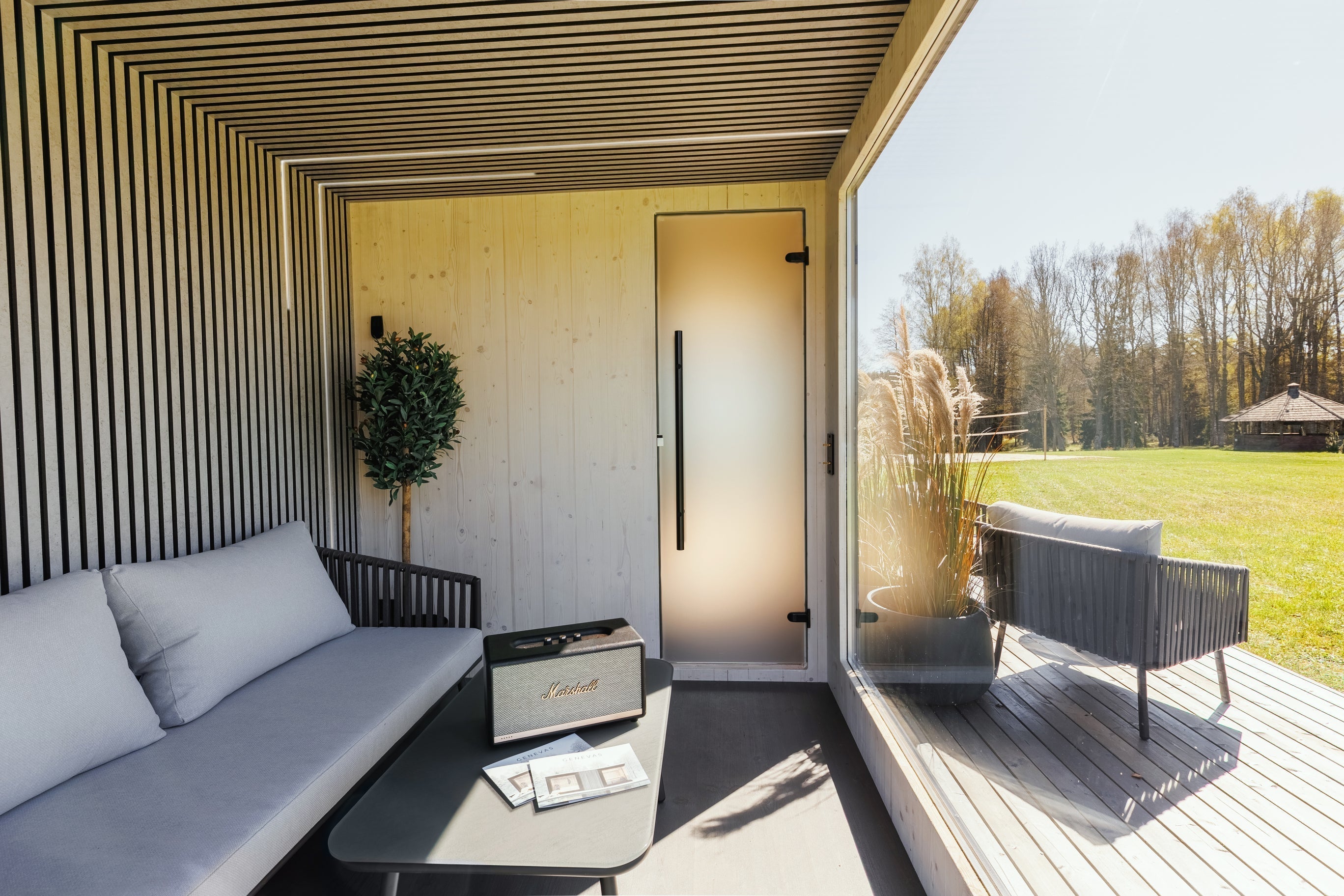 Genevas St. Moritz Outdoor Sauna with Lounge & Shower Cabin