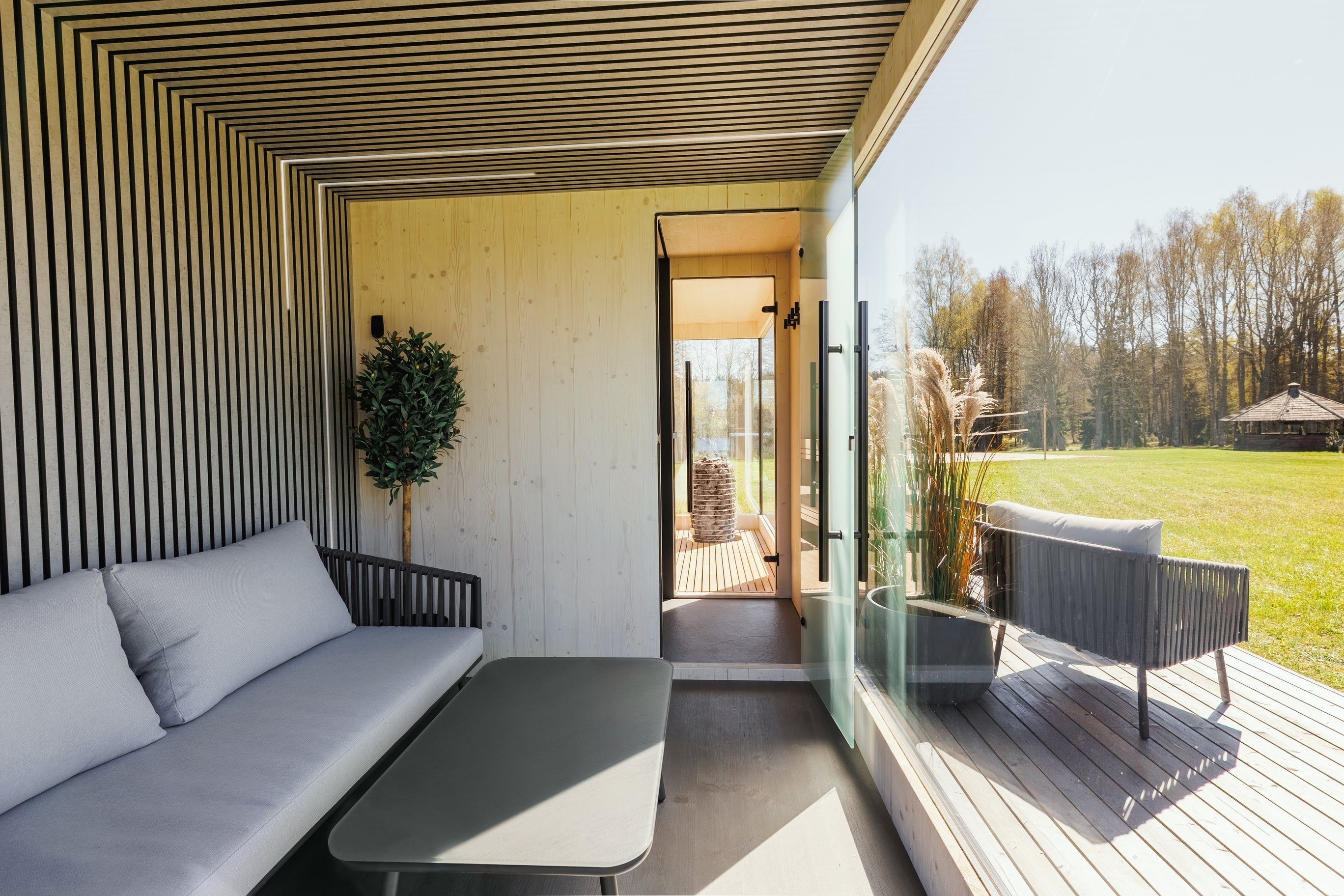 Genevas St. Moritz Outdoor Sauna with Lounge & Shower Cabin