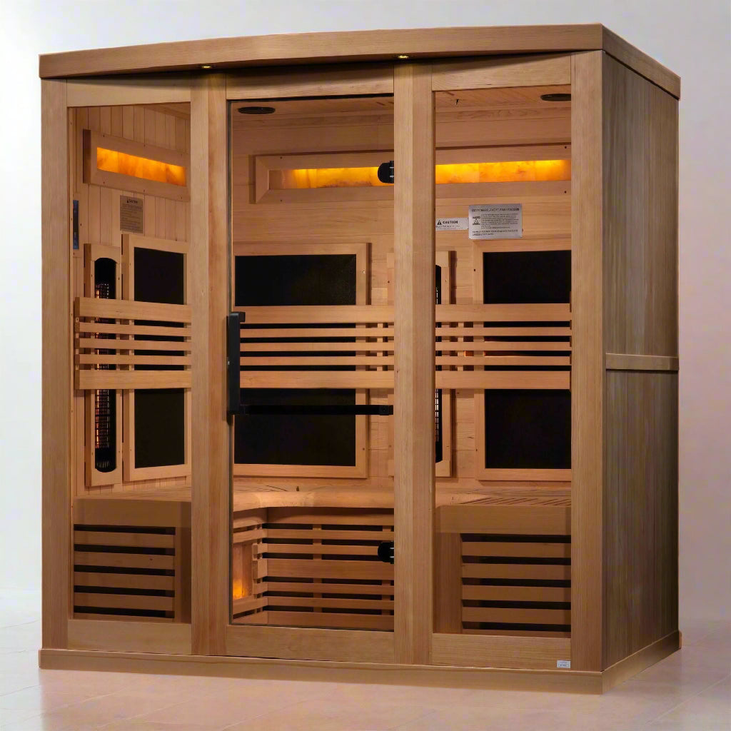 6 Person Full Spectrum Infrared Sauna with Himalayan Salt Bar – Golden Designs Reserve Edition Home Sauna (GDI-8260-01)
