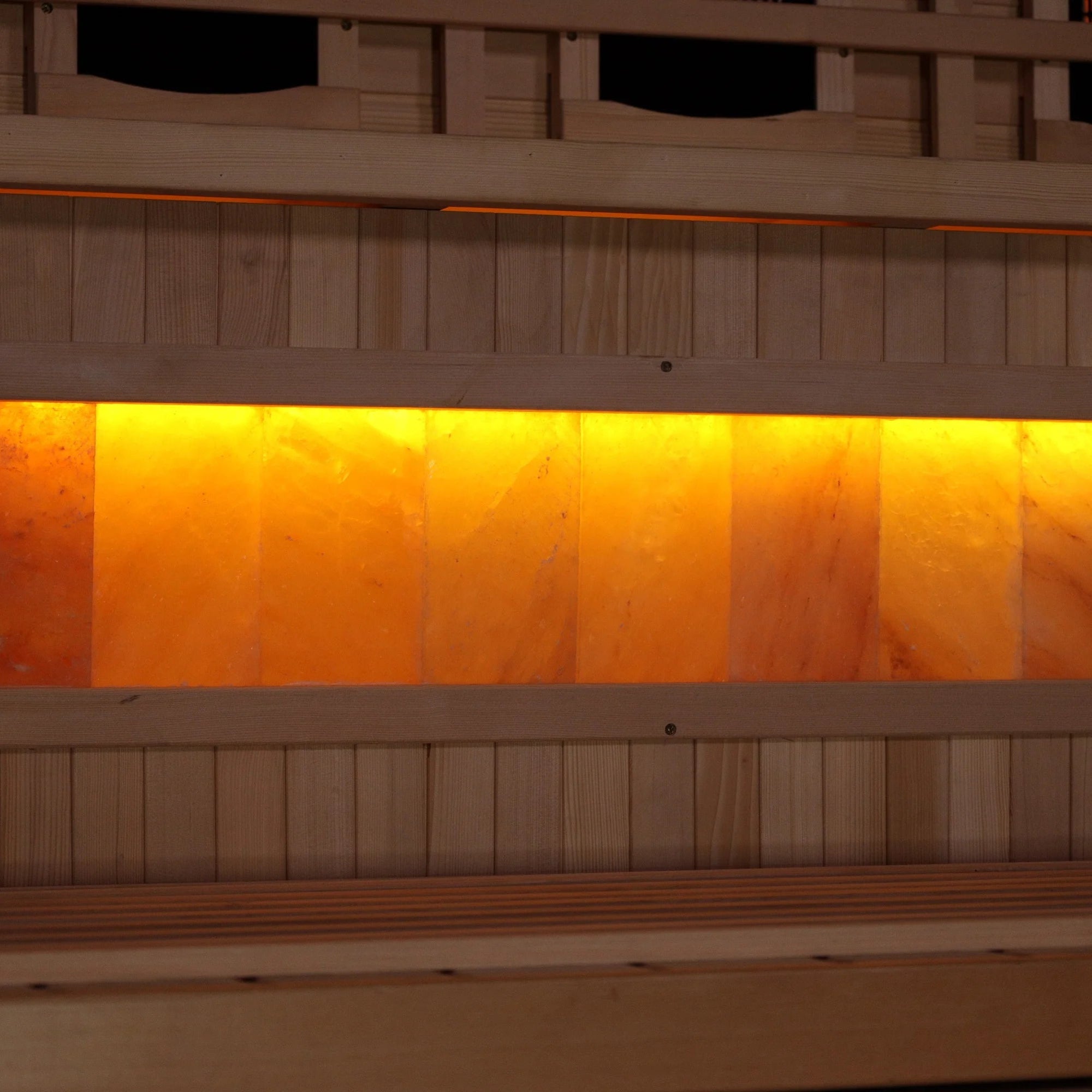 Luxury full spectrum infrared sauna GDI-8260-01 featuring Canadian hemlock wood, chromotherapy lighting, and integrated salt therapy walls