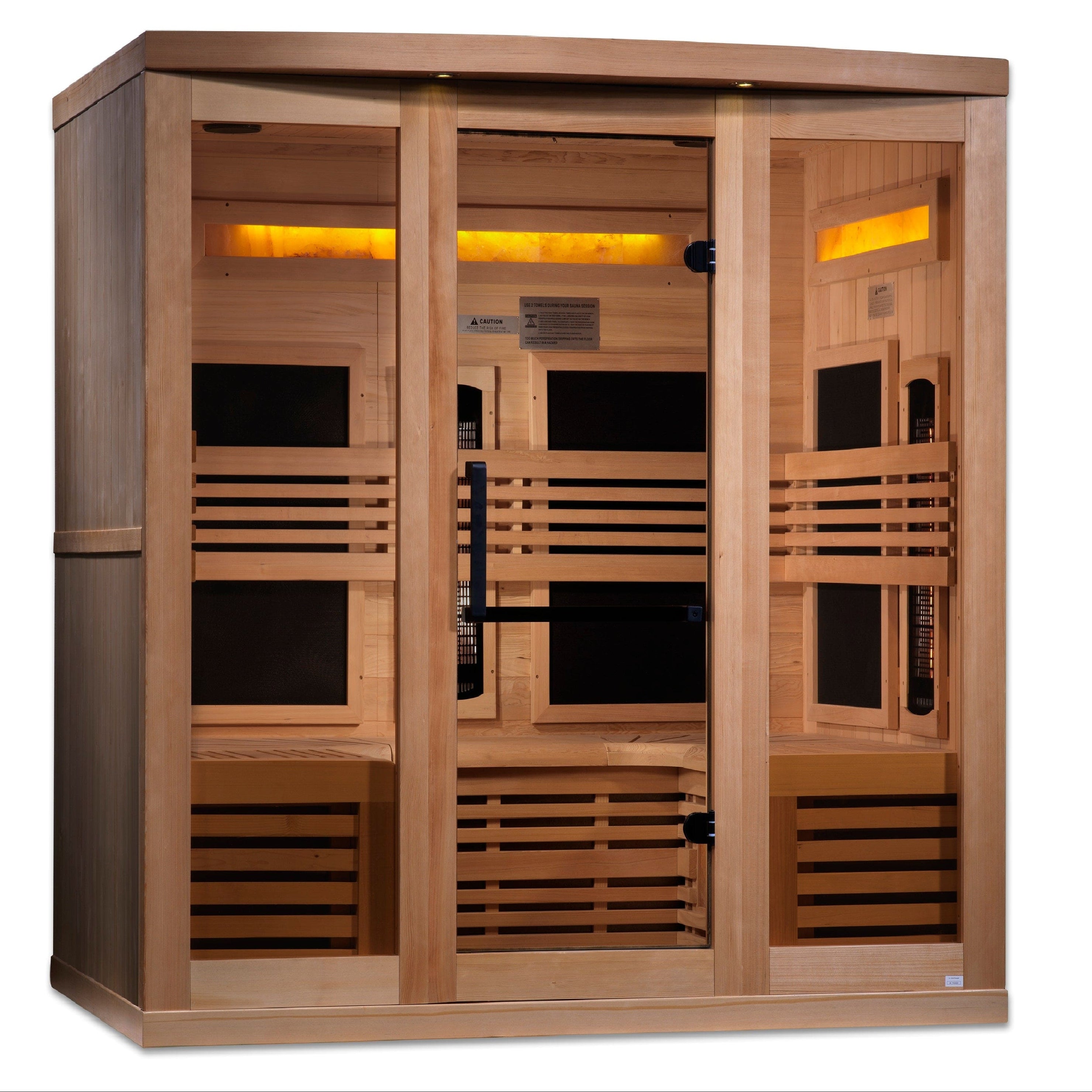 Golden Designs Reserve Edition GDI-8260-01 6-person full spectrum infrared sauna cabin built with premium natural Canadian Hemlock wood.