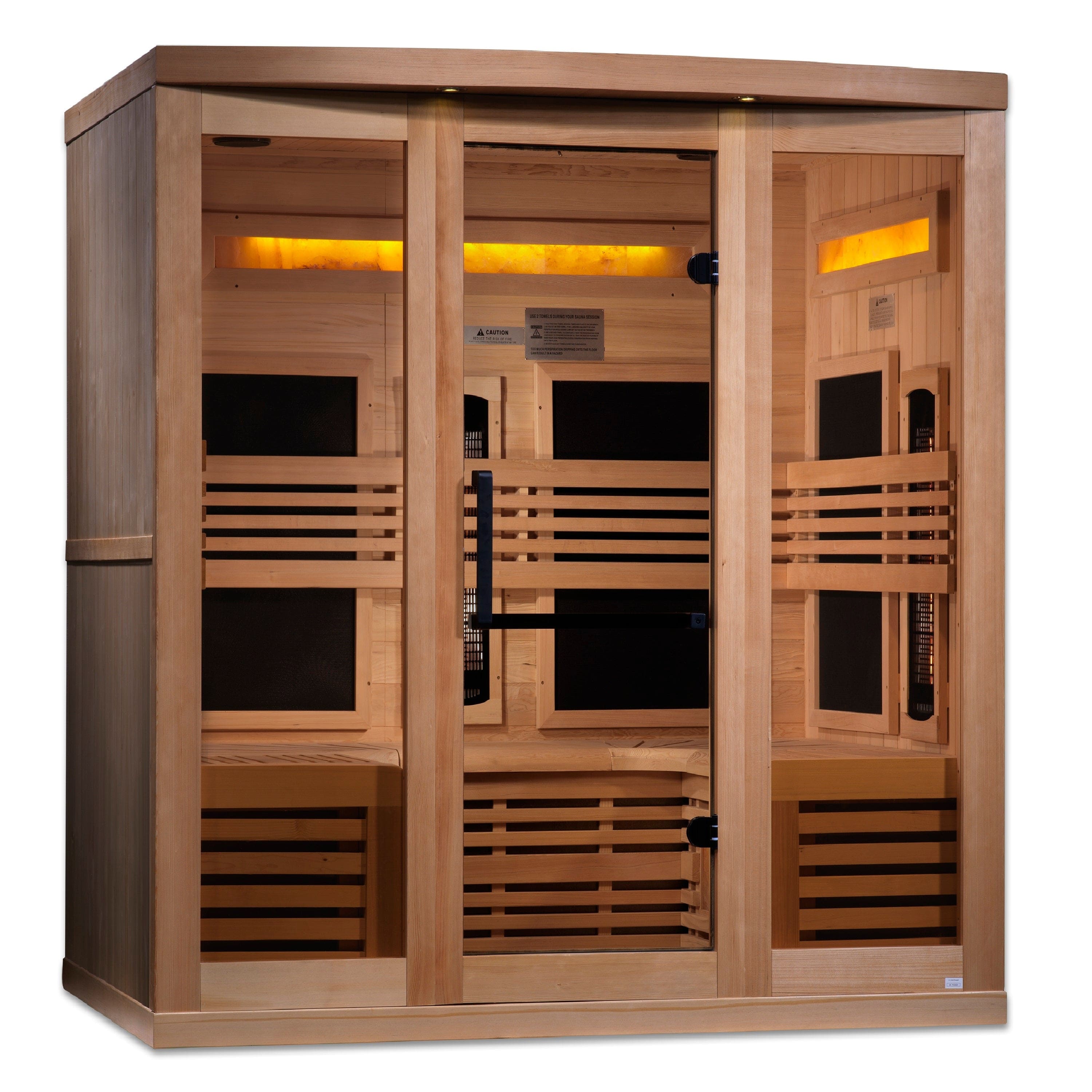 Golden Designs Reserve Edition GDI-8260-01 6-person full spectrum infrared sauna cabin built with premium natural Canadian Hemlock wood.